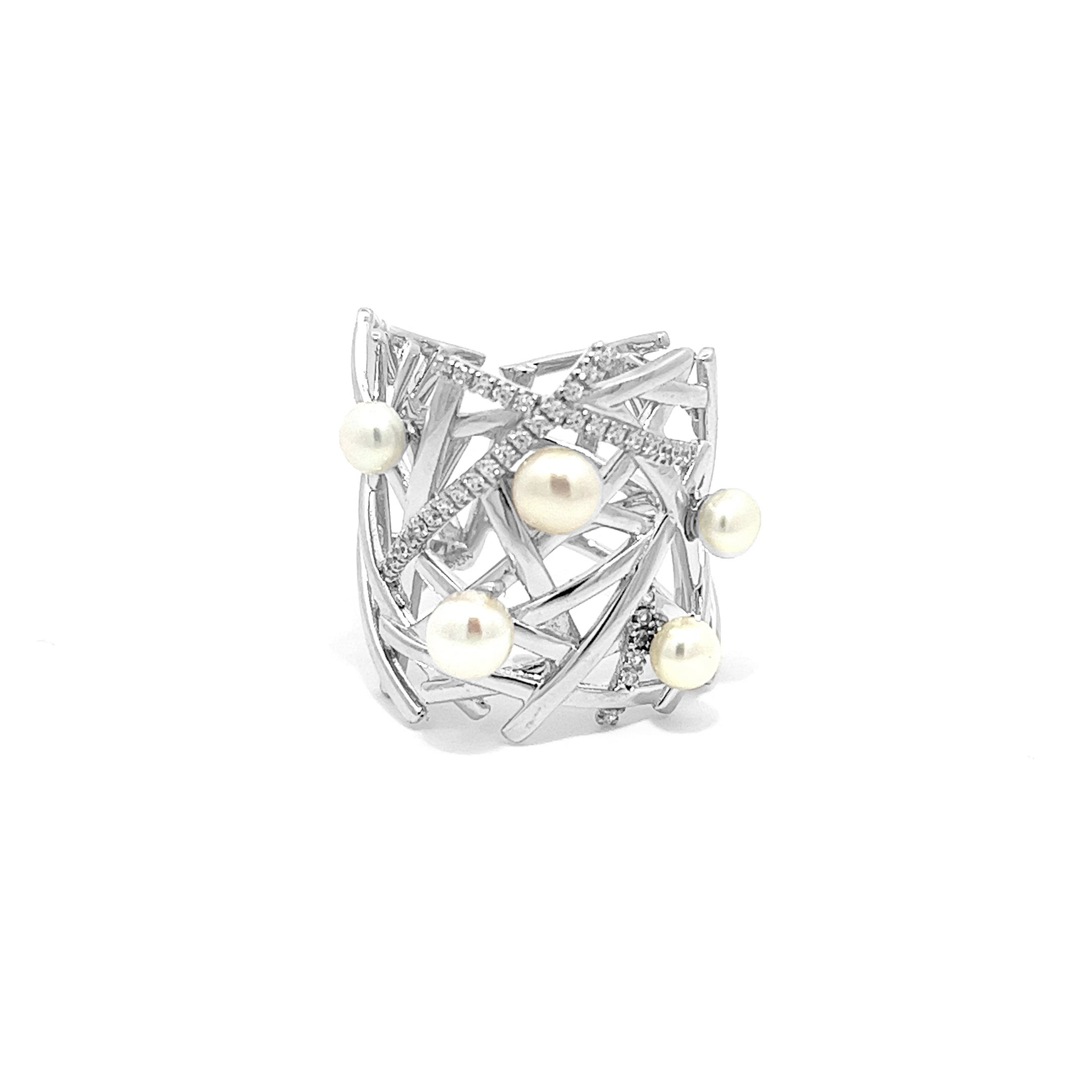 Geometry Baby Pearl Wide Chaos Ring