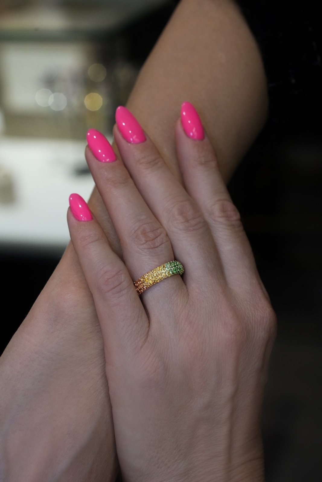 18K Gold Rainbow Band Multi sapphire Diamond Exclusive Ring by Natkina