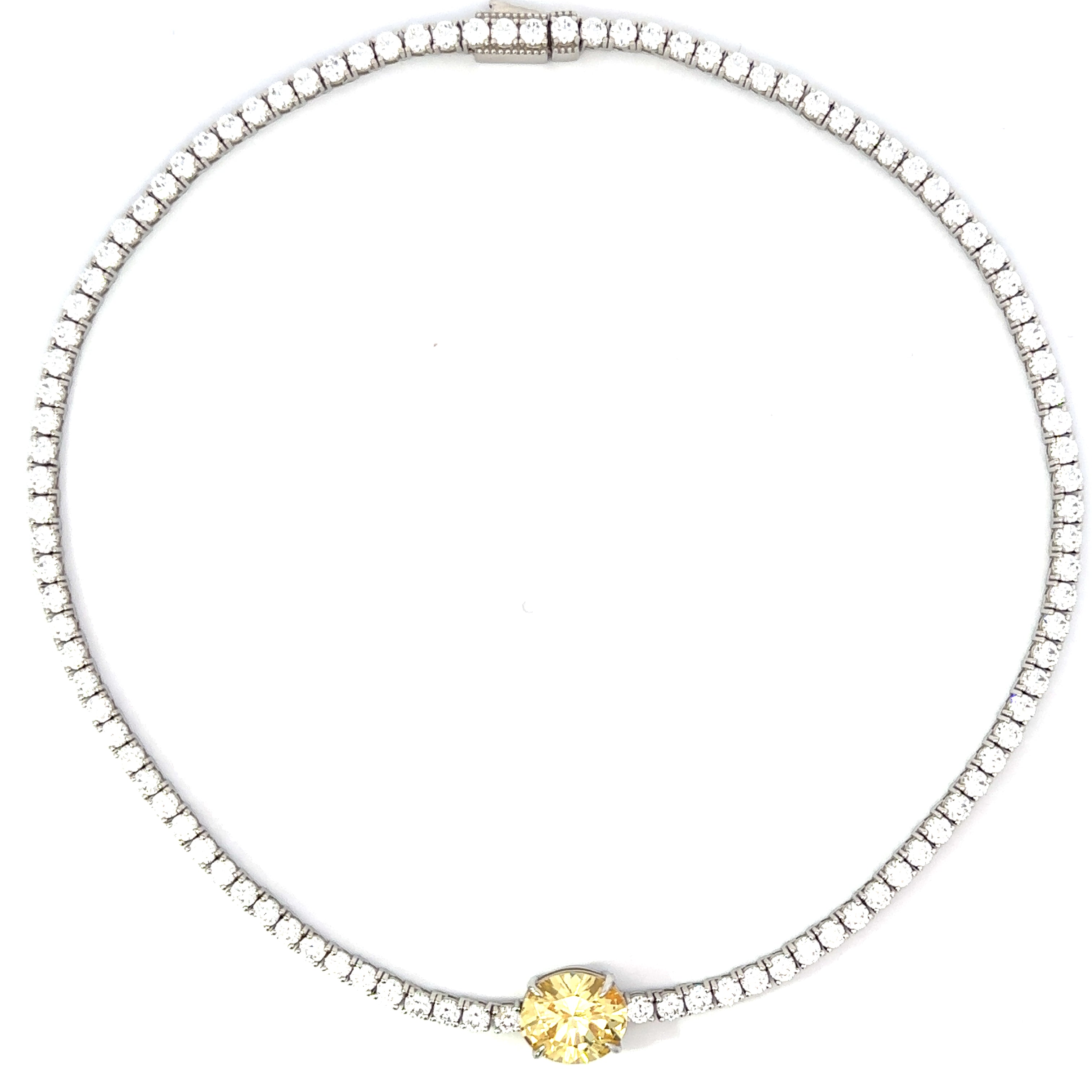 Oval Centred Tennis Silver Necklace