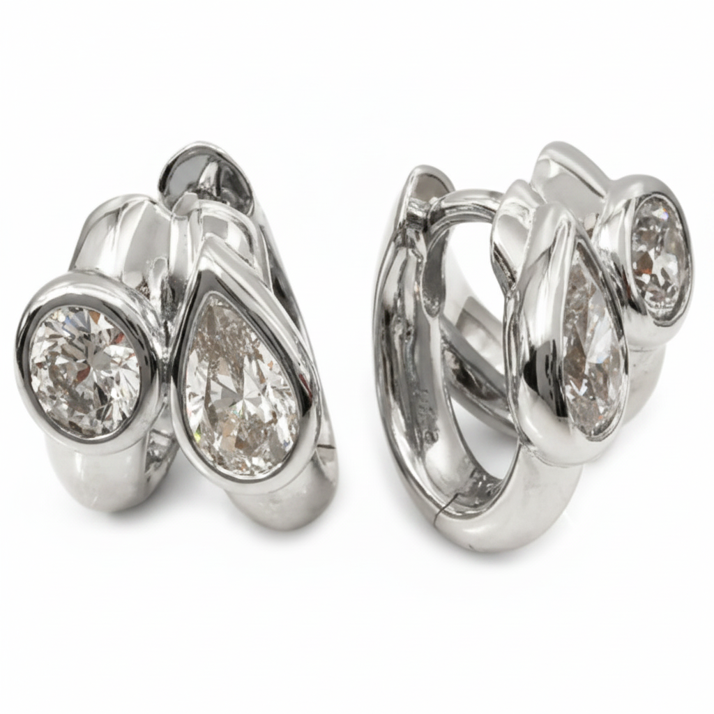 Bezel-Set Mixed-Cut Huggie Hoops