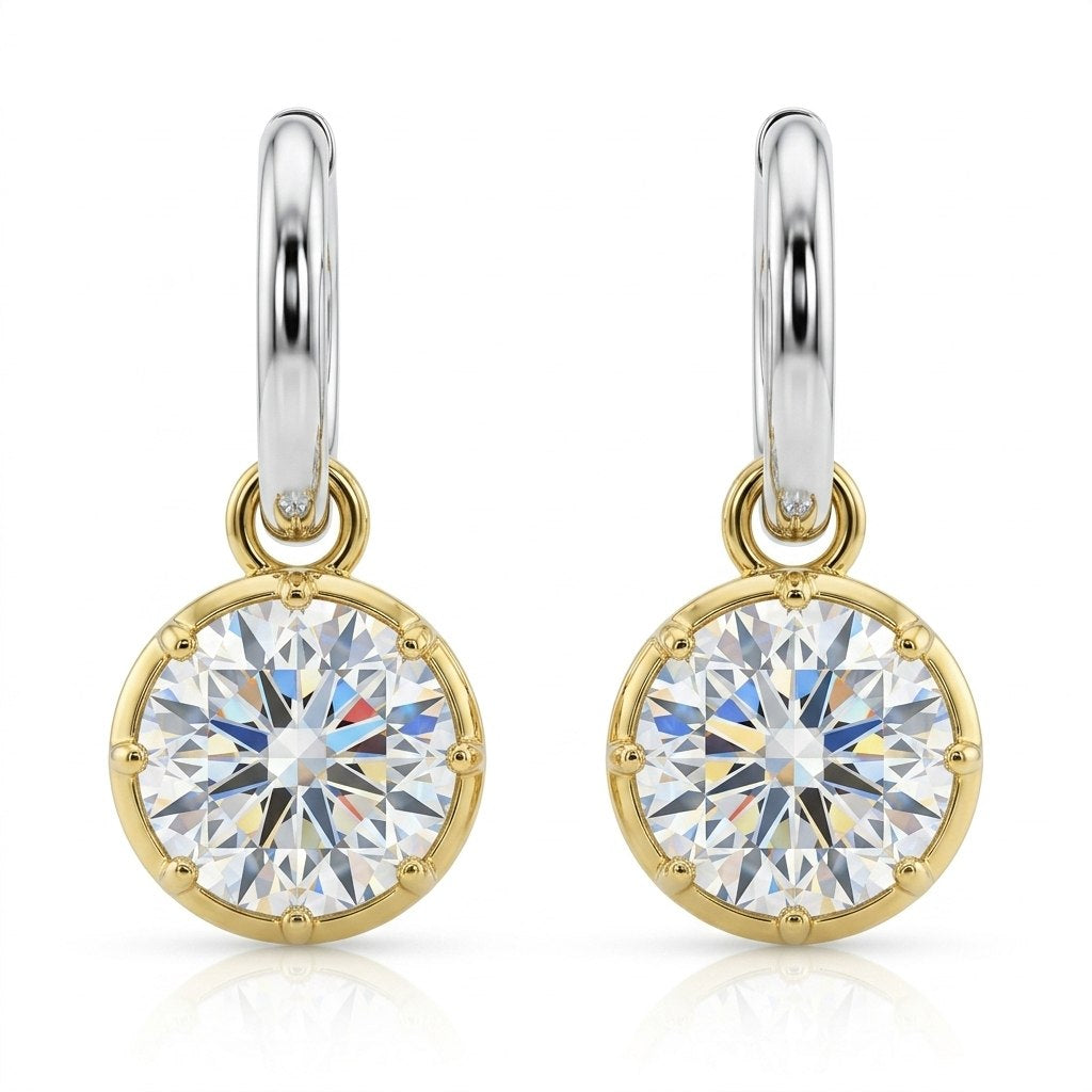 Two-Tone Round Solitaire Earrings