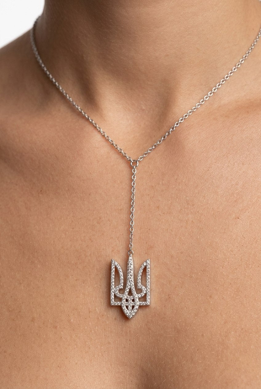 +380 Ukrainian Necklace with Coat of Arms Zirconia by Natkina