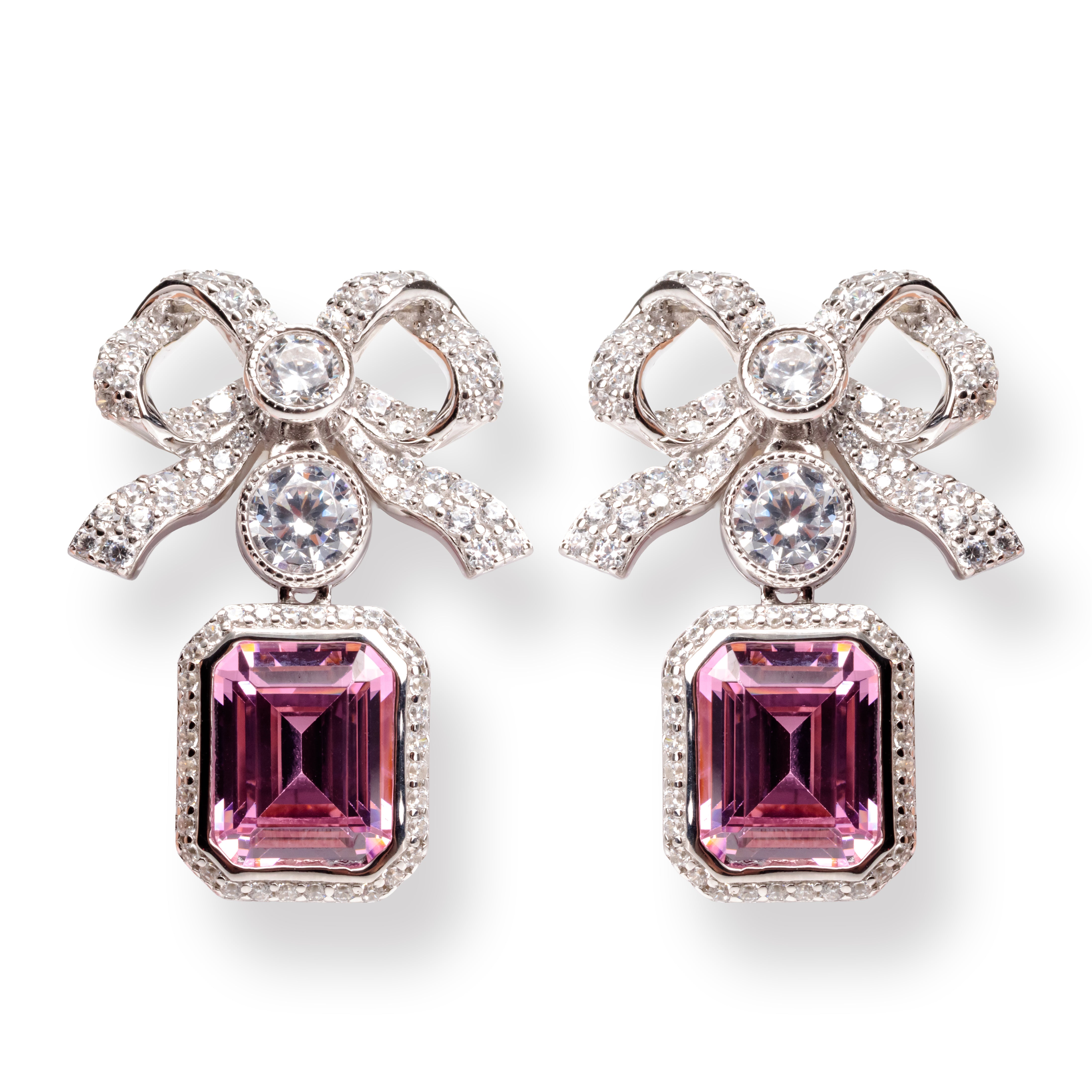 Silver Gem Bow Earrings