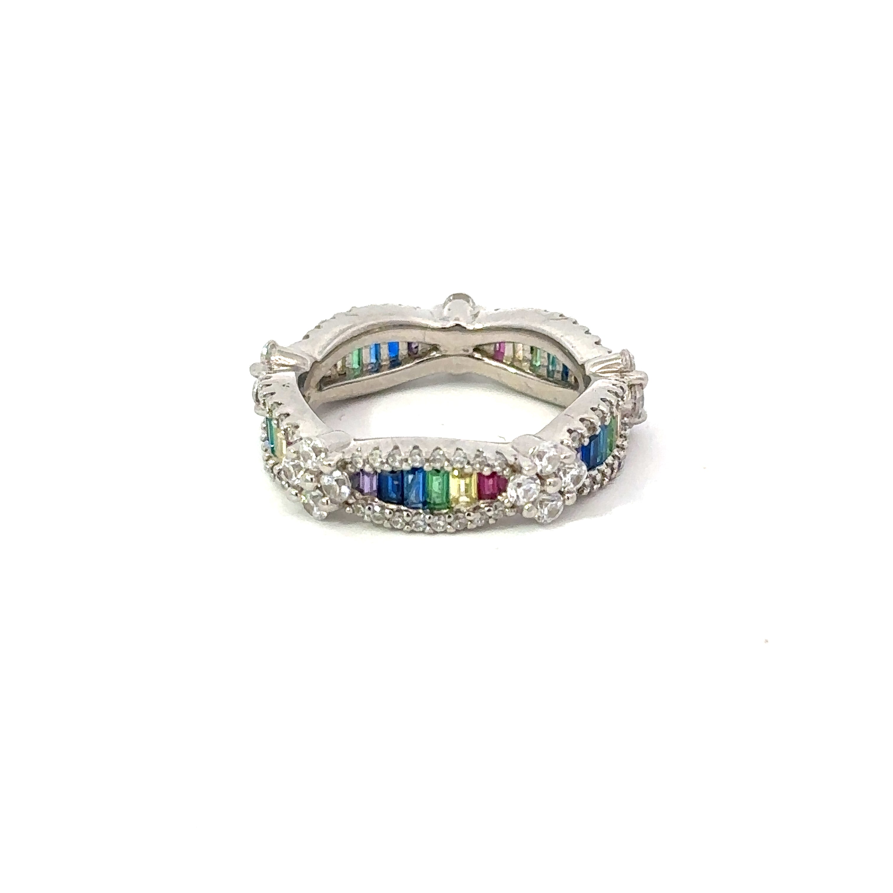 Rainbow Confetti Every Day Band Silver Ring