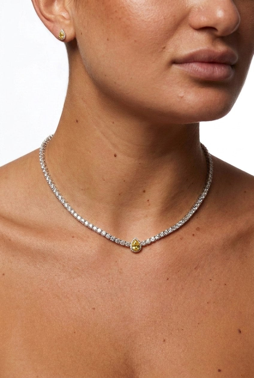 Classic Pear Center Tennis Silver Choker