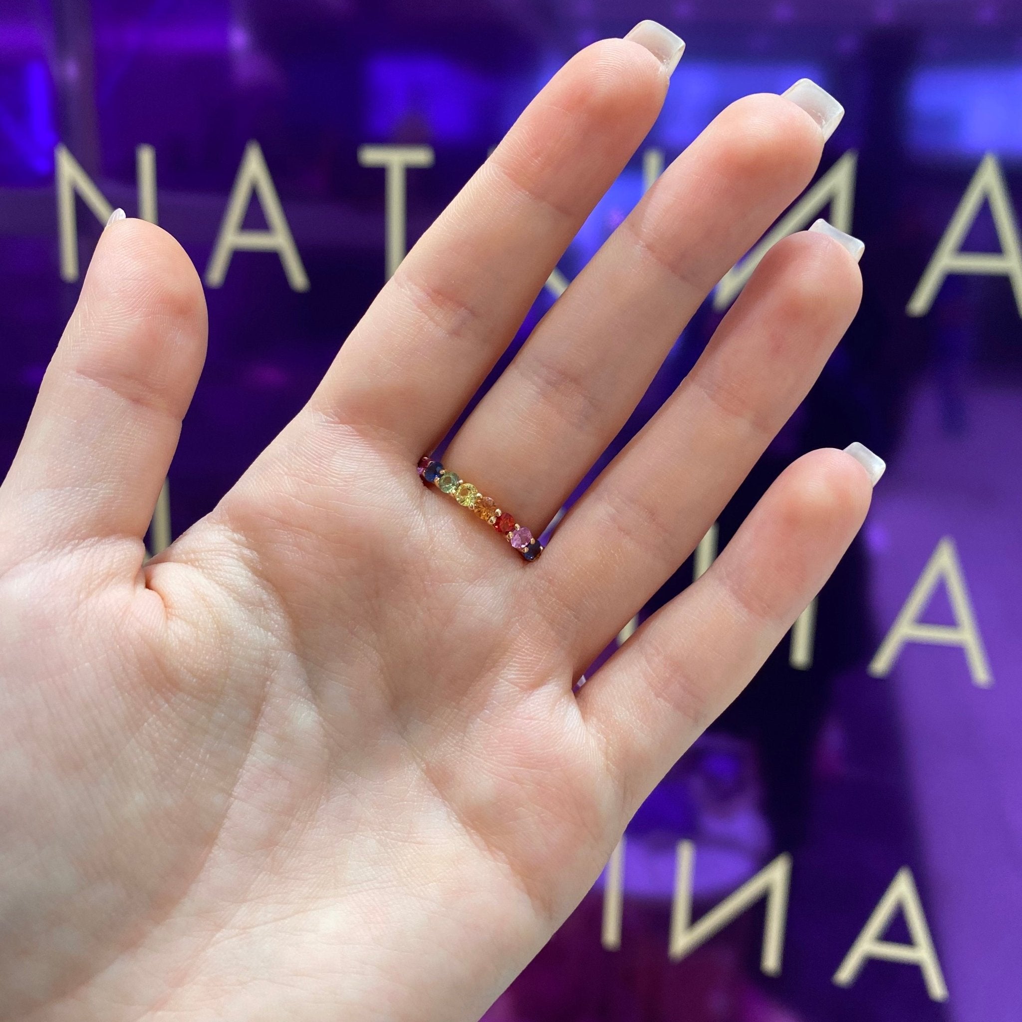 Attractive Multi Sapphire Rose Gold 18K Ring For Her by Natkina