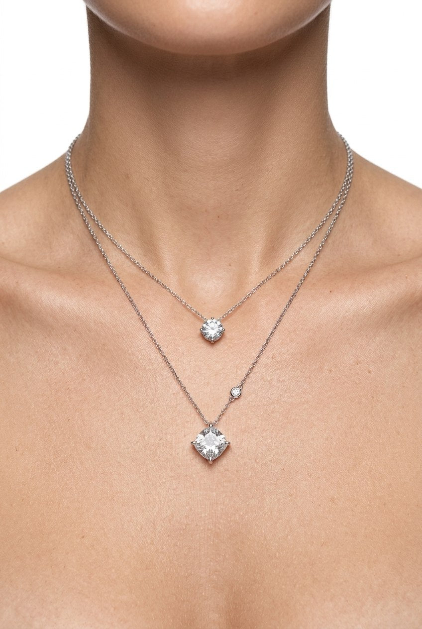 Beautiful Round And Cushion Cut Silver Necklace by Natkina