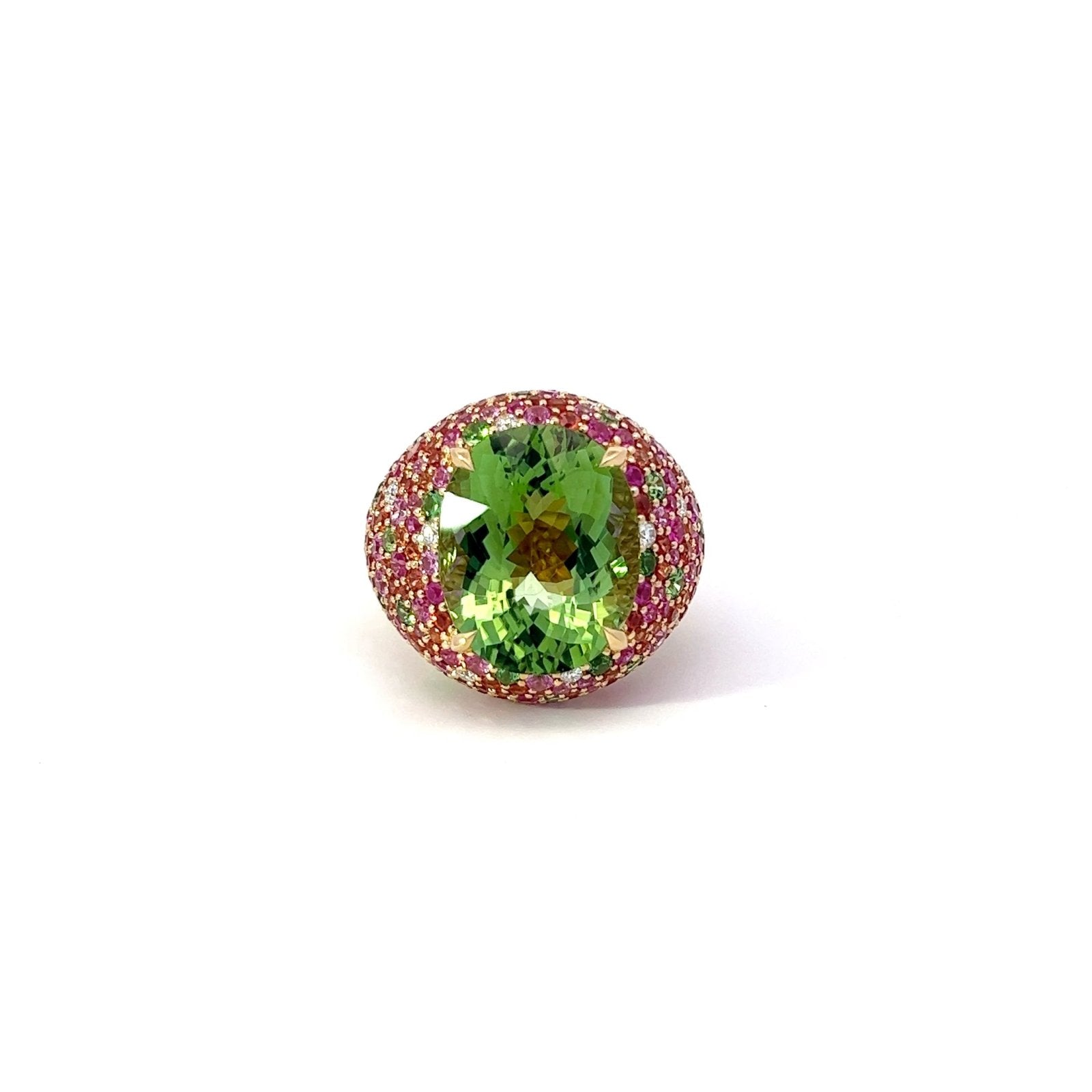 Bewildering Sapphire Tourmaline Tsavorite Yellow 18K Gold Exclusive Ring by Natkina