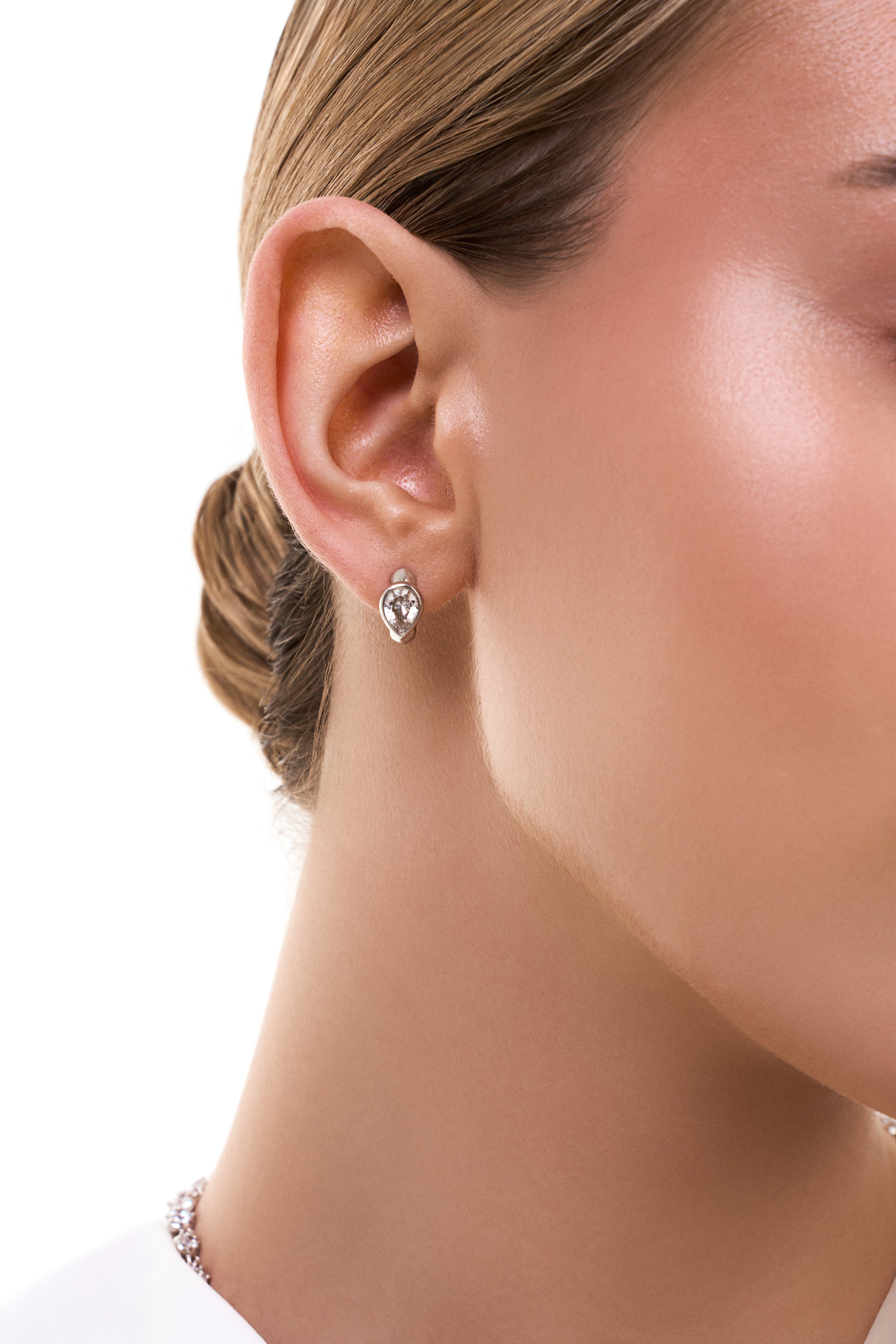 Bezel-Set Drop Huggie Hoops by Natkina