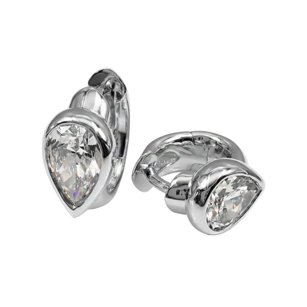 Bezel-Set Drop Huggie Hoops by Natkina