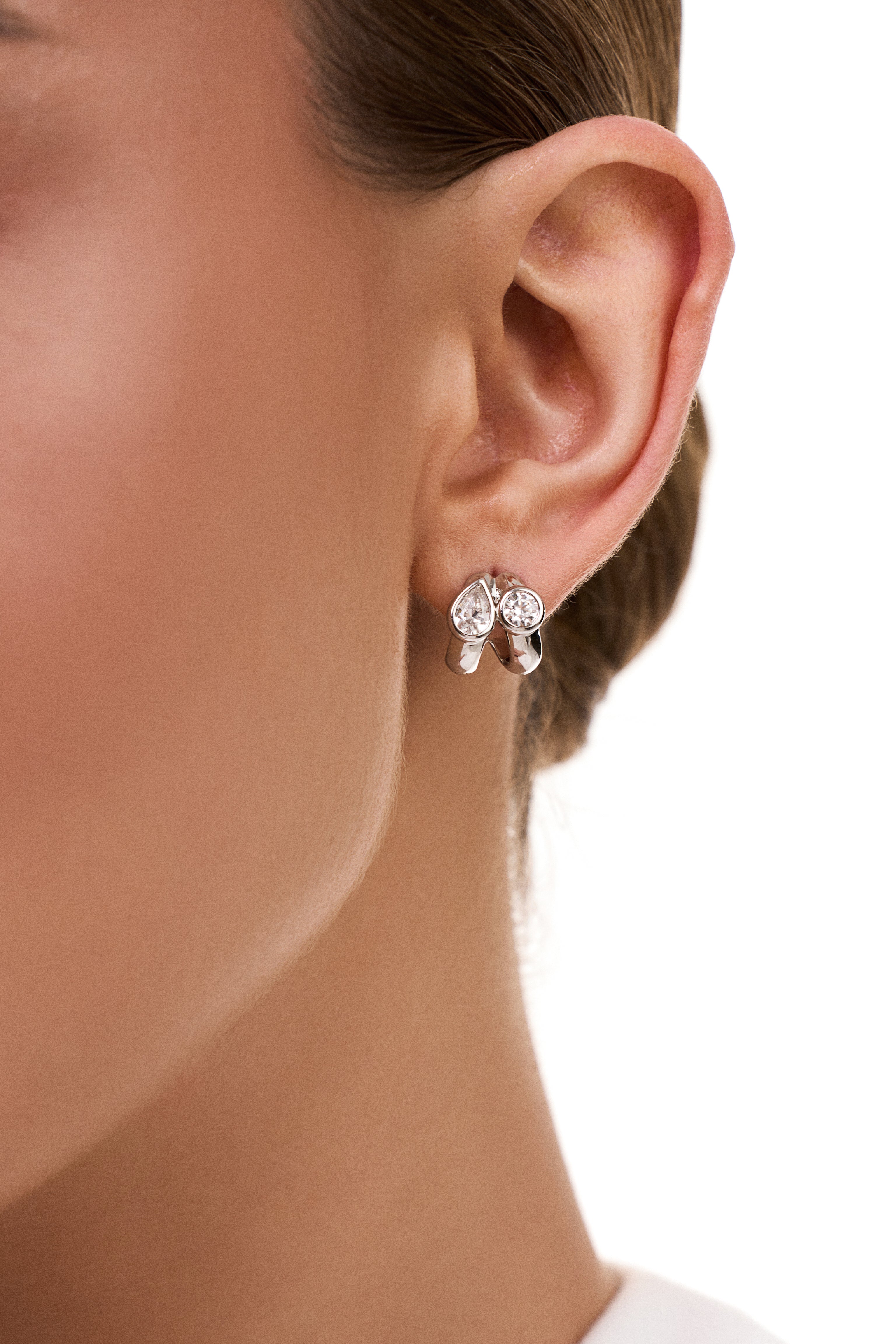 Bezel-Set Mixed-Cut Huggie Hoops by Natkina