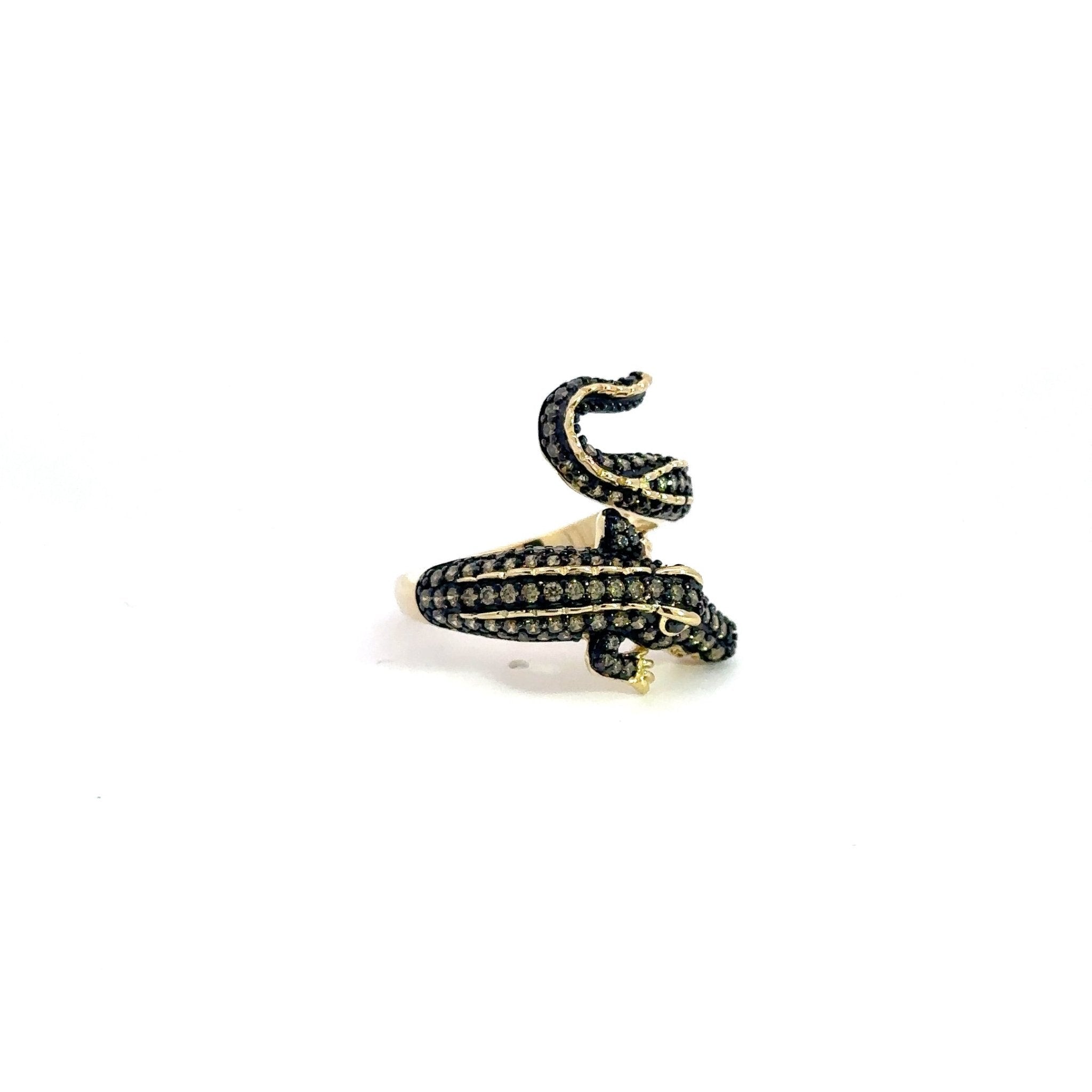 Black Alligator Gold Plated Silver Ring by Natkina