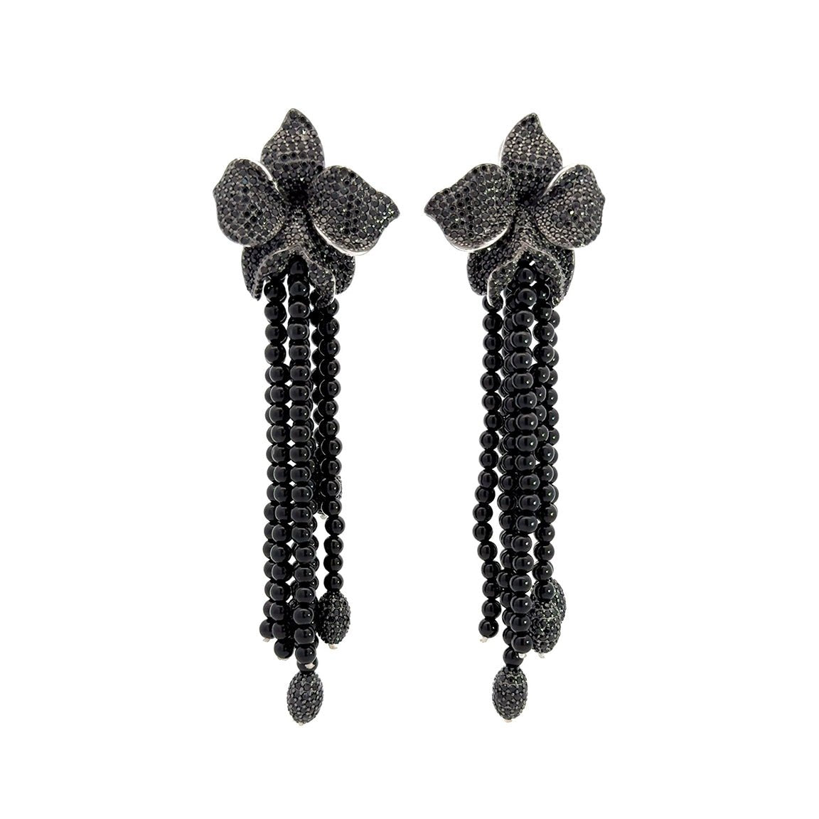 Black and White Flower Chandelier Earrings by Natkina