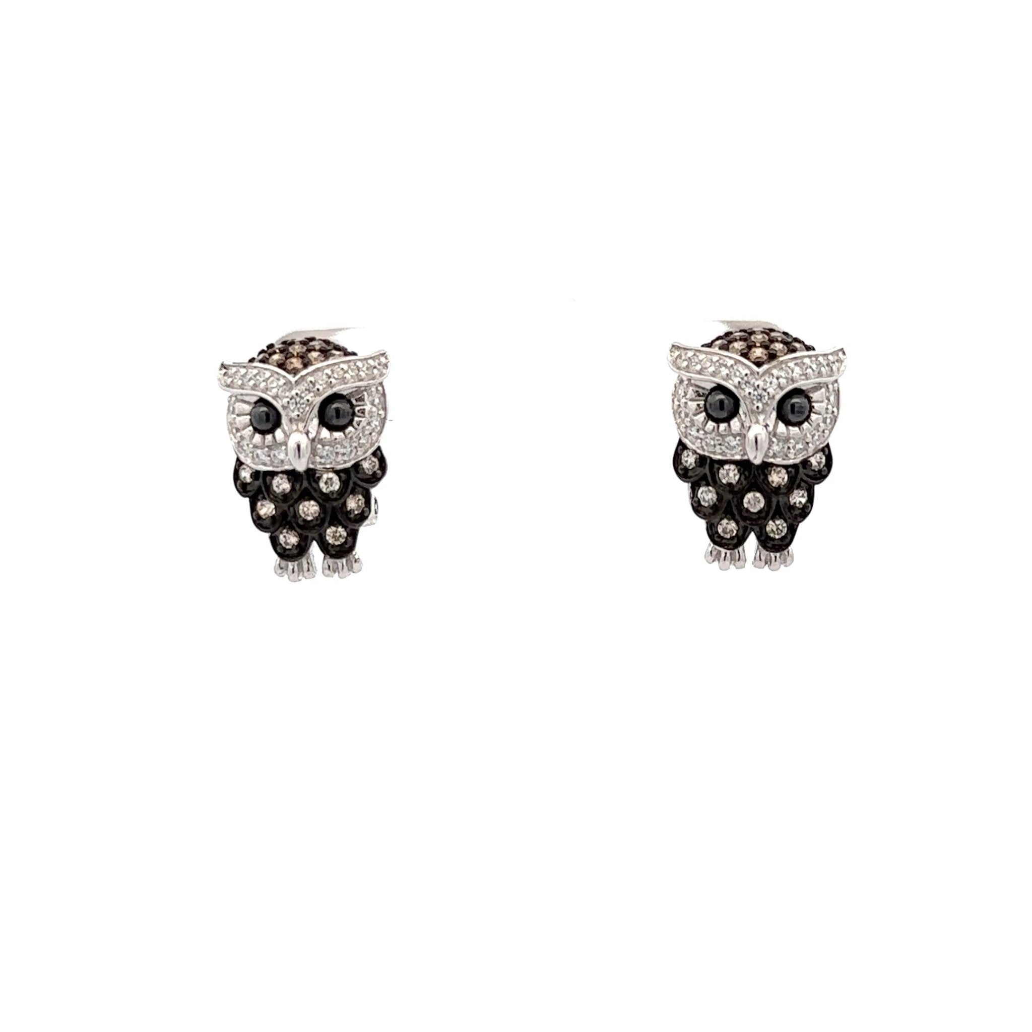 Black & White Owl Silver Earrings by Natkina