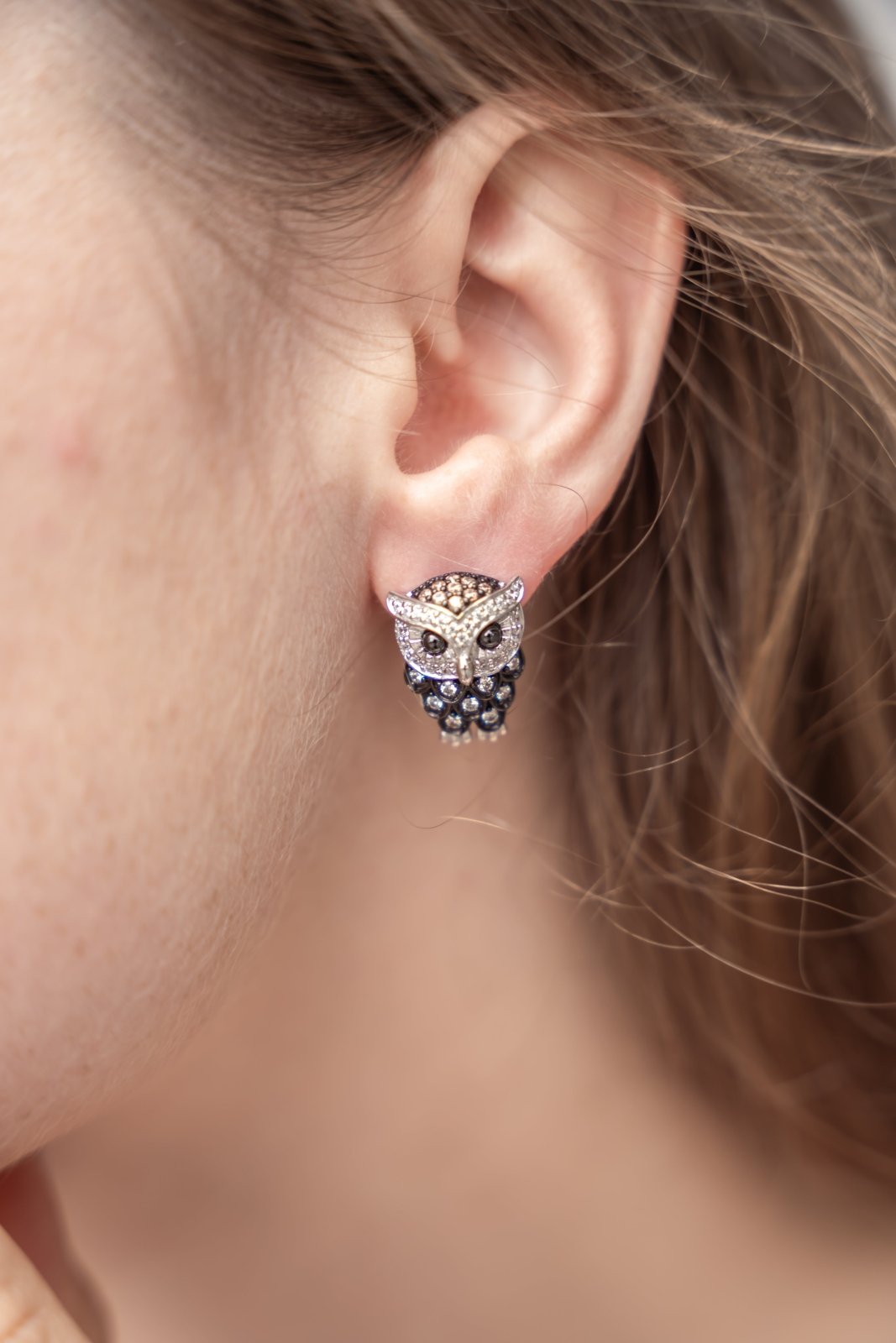 Black & White Owl Silver Earrings SS24 by Natkina