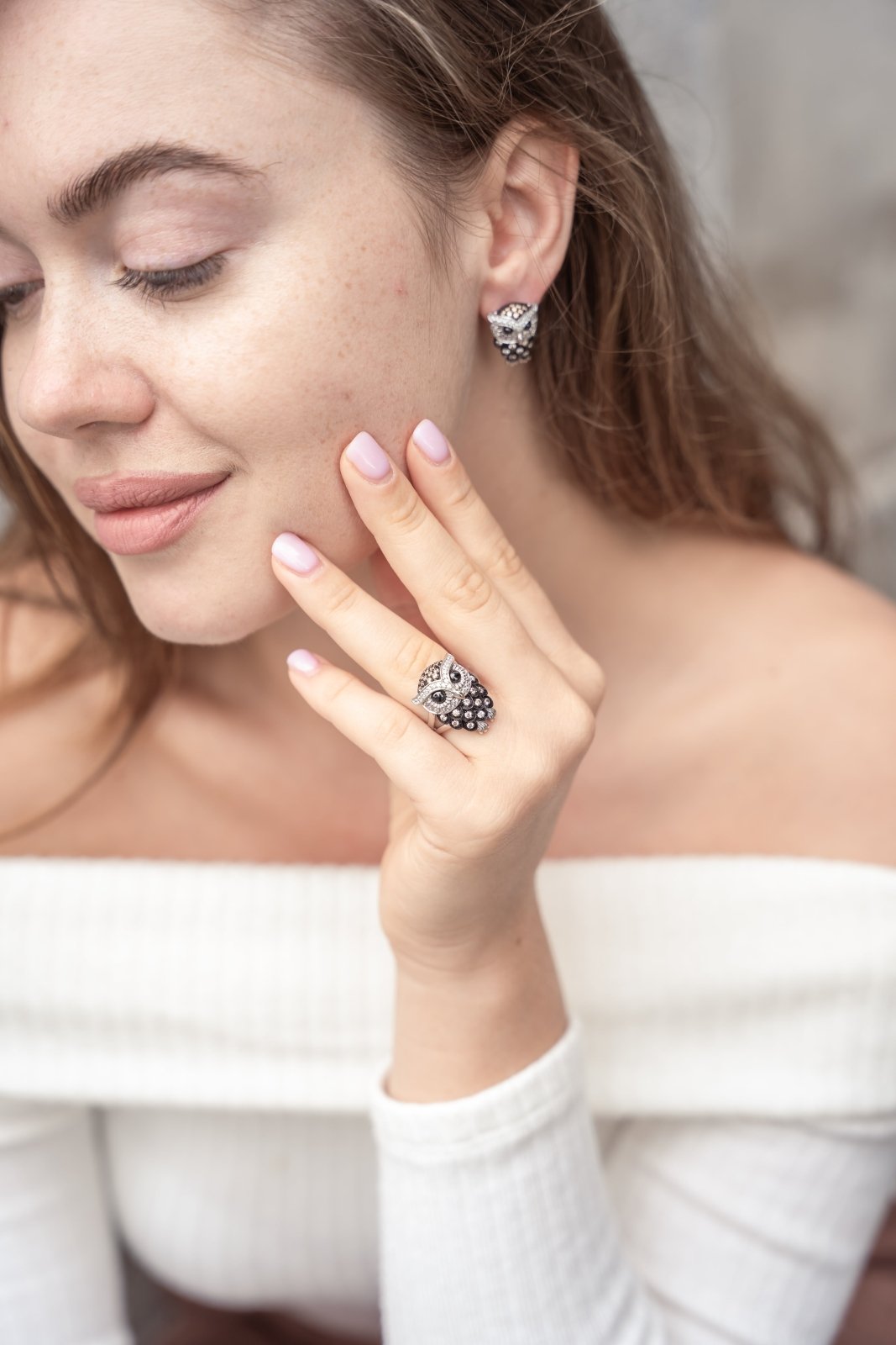 Black & White Owl SIlver Ring SS24 by Natkina