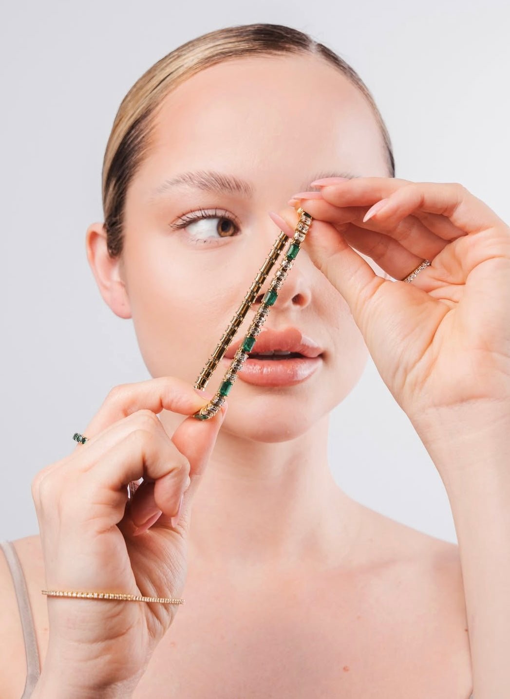 Capsule Band Yellow Gold Diamond Emerald Bracelet by Natkina