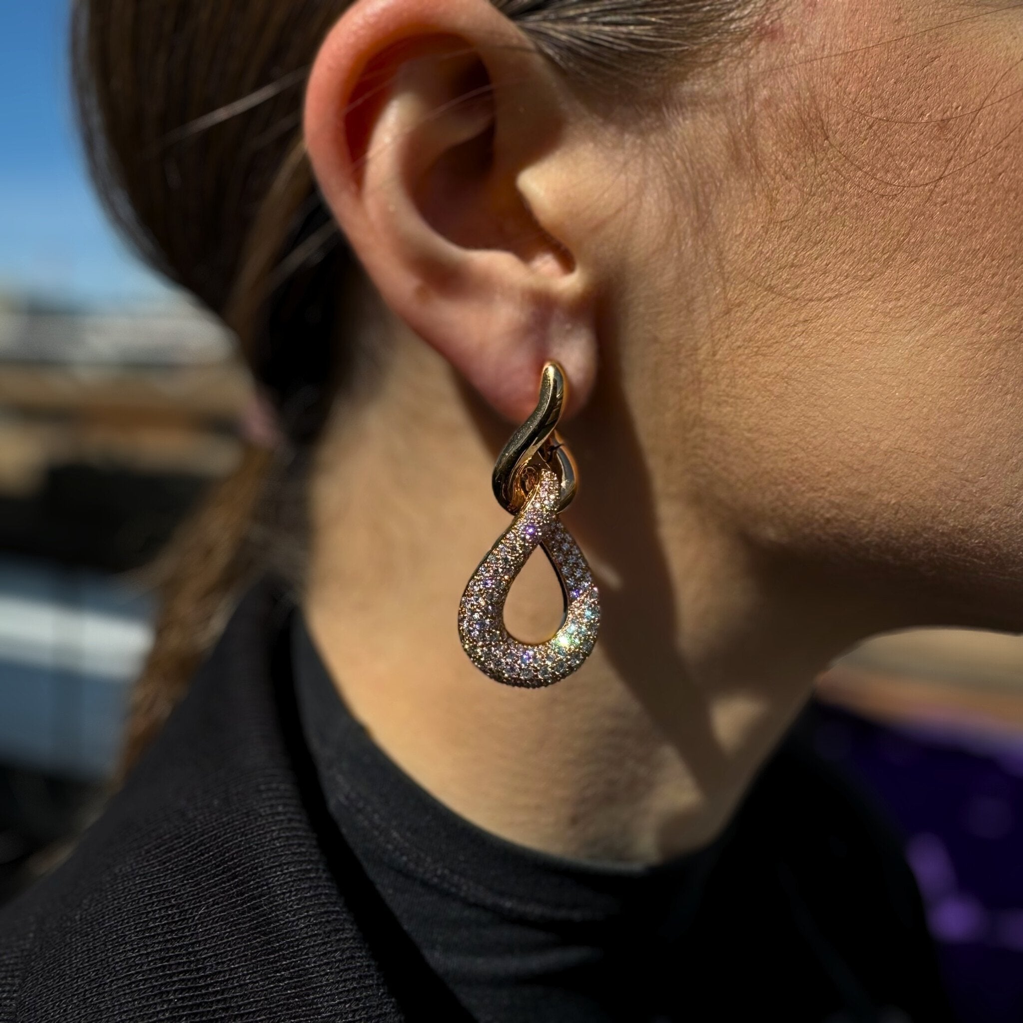 Chain Style Diamond 18K Yellow Gold Exclusive Earrings by Natkina
