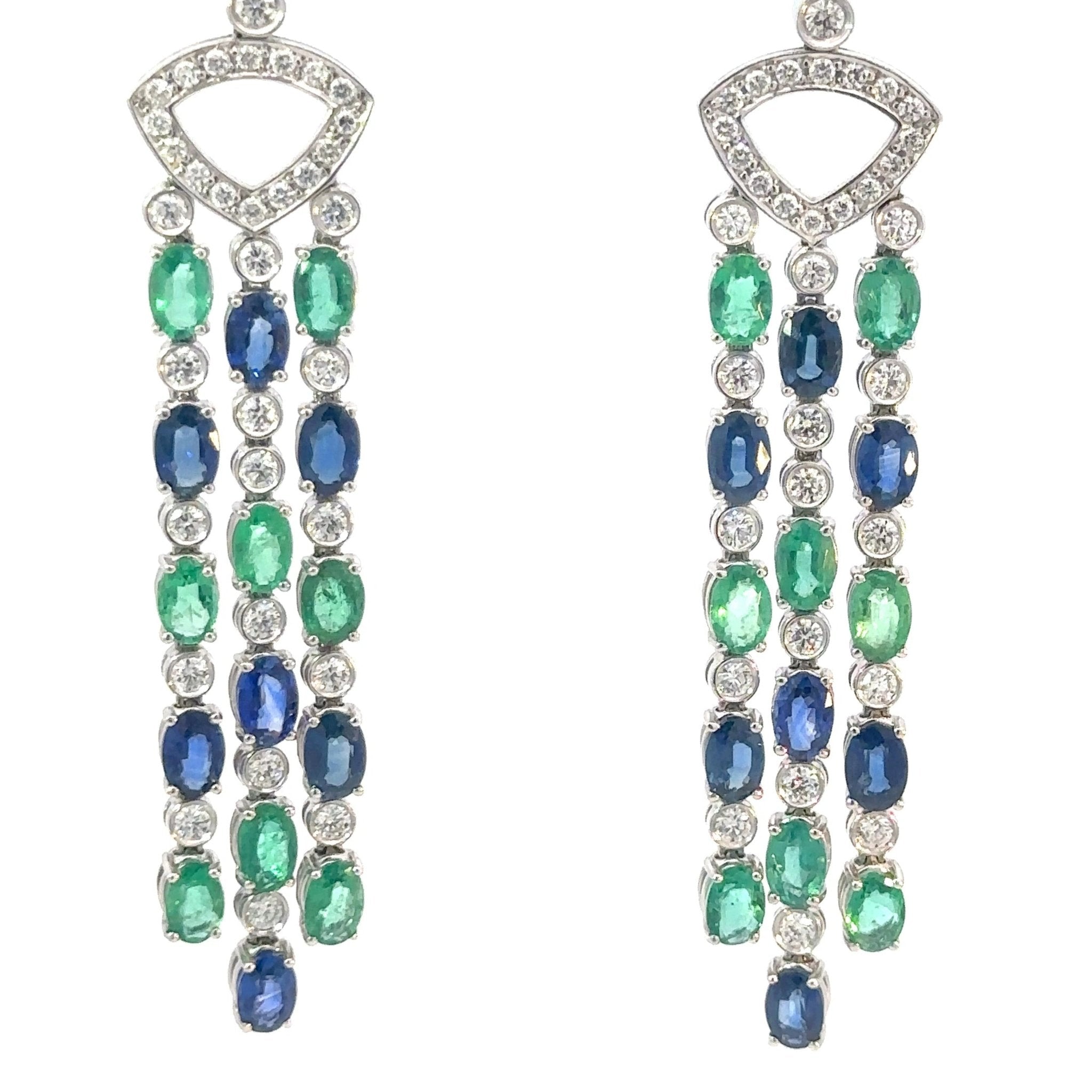 Chandelier Diamond Blue Sapphire Emerald Earrings For Her by Natkina