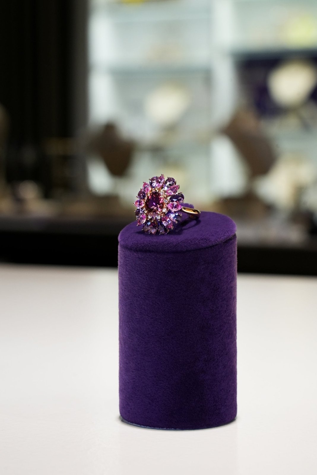 Chic Pink Sapphire Amethyst Diamond 18K Rose Gold Exclusive Ring by Natkina