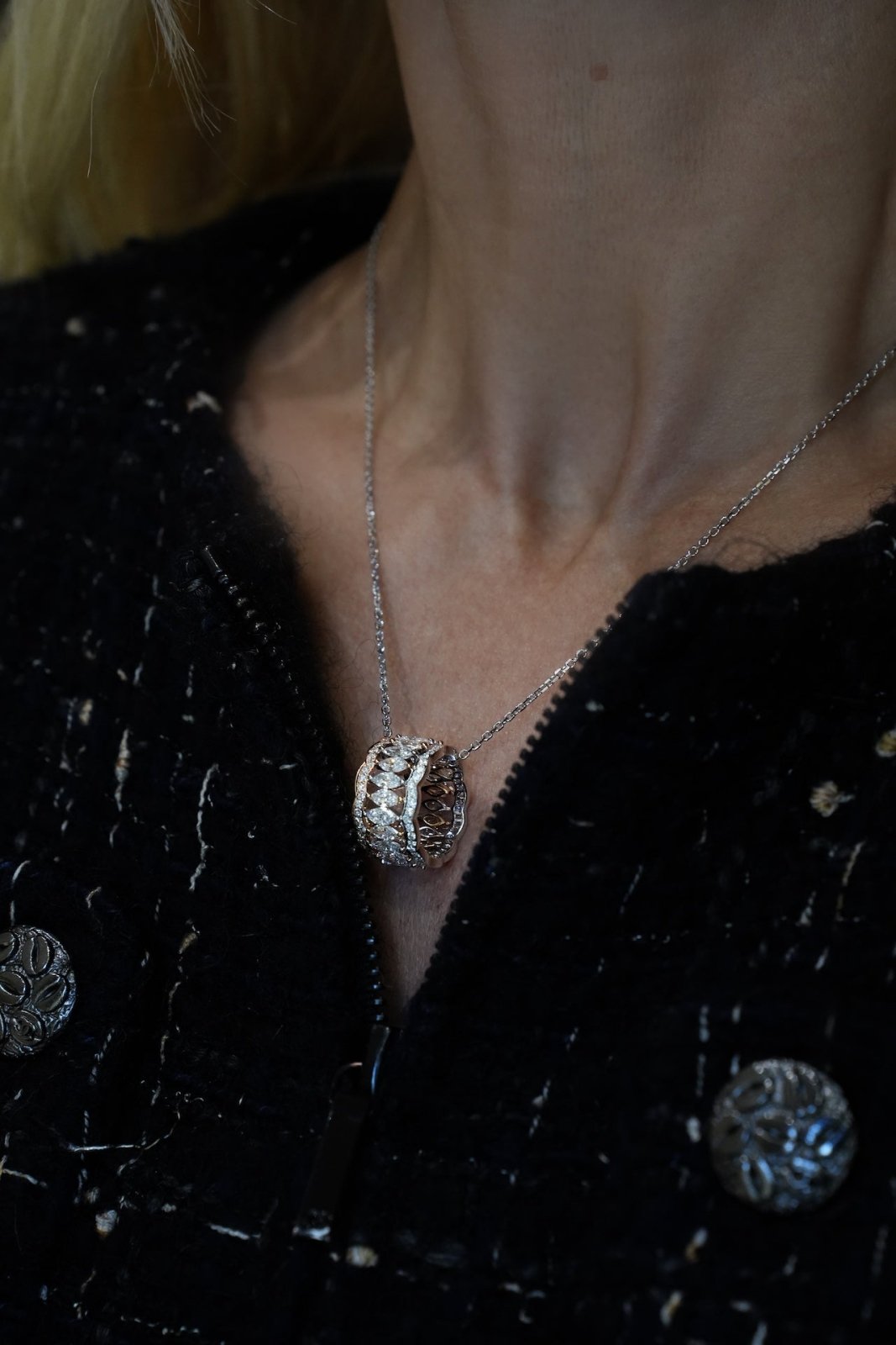 Classic Diamond 18K Yellow White Gold Necklace by Natkina