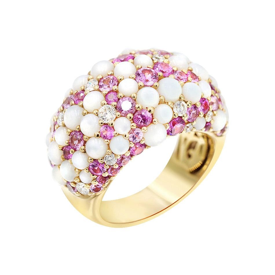 Classic Mother of Pearl Diamond Yellow Gold Ring For Her by Natkina