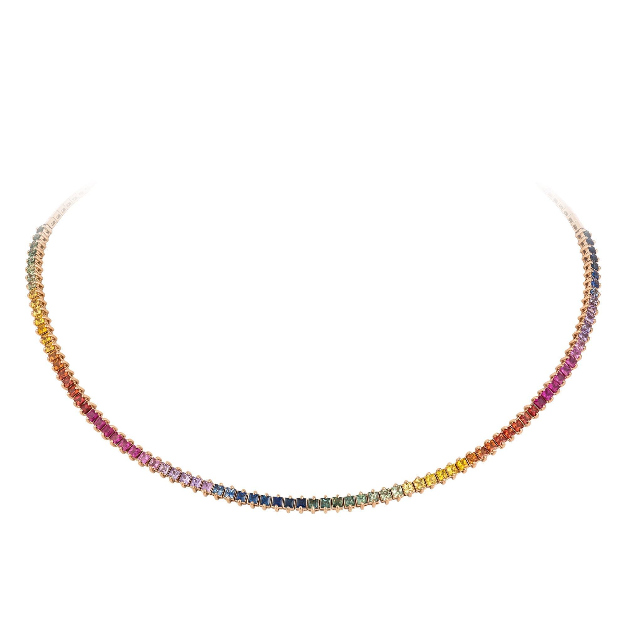 Classic Multi Sapphire 18K Rose Gold Necklace for Her by Natkina
