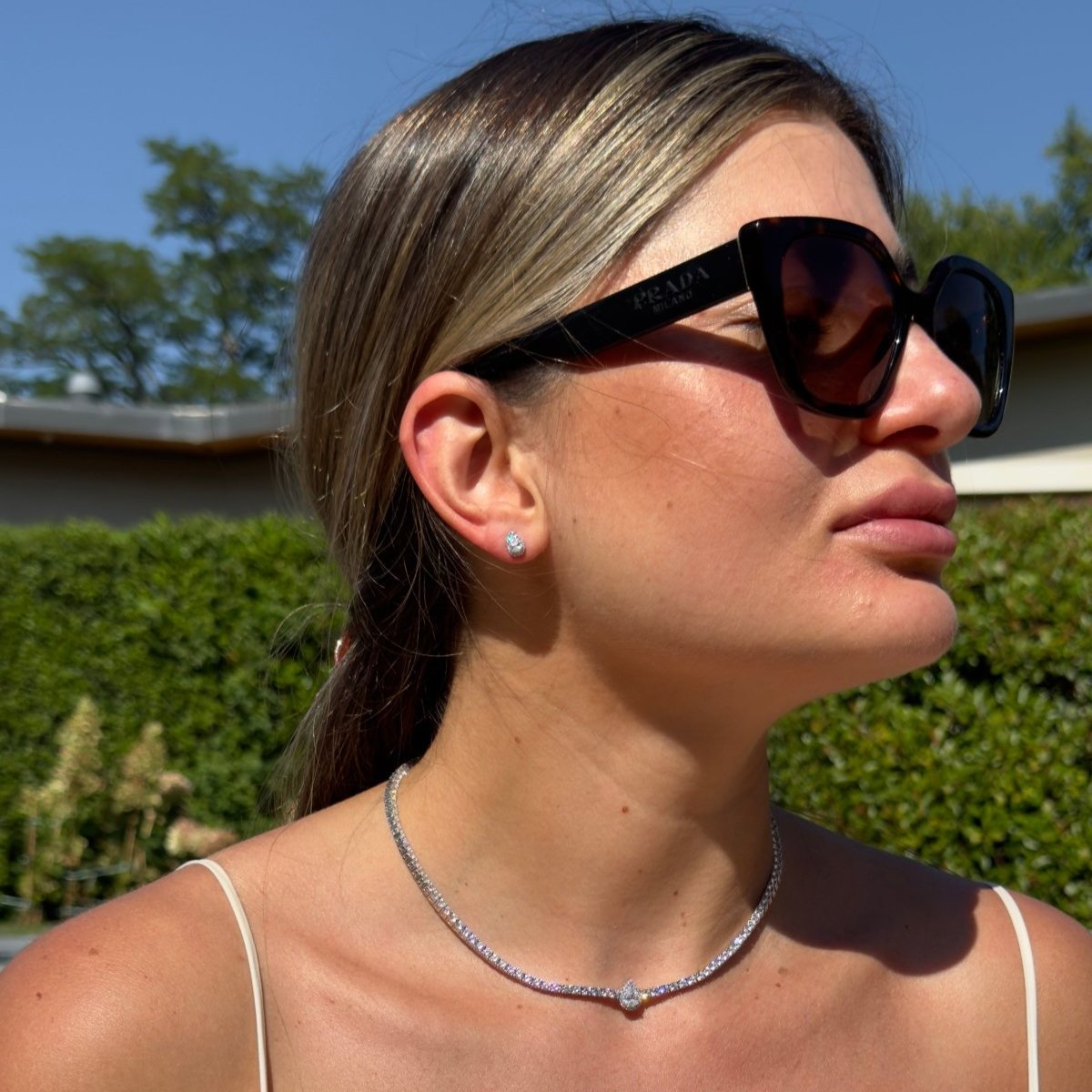 Classic Pear Center Tennis Silver Choker by Natkina