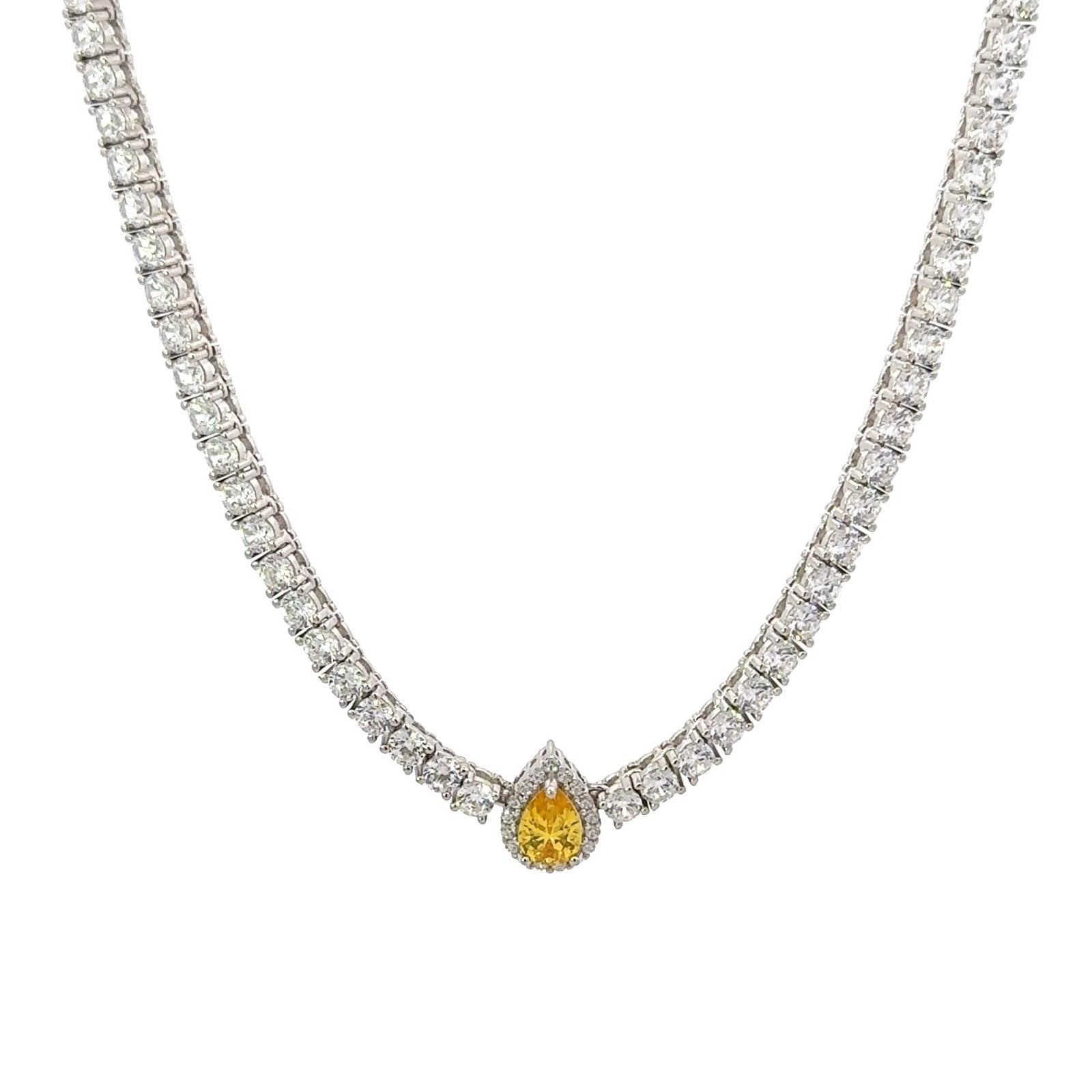 Classic Pear Center Tennis Silver Choker by Natkina