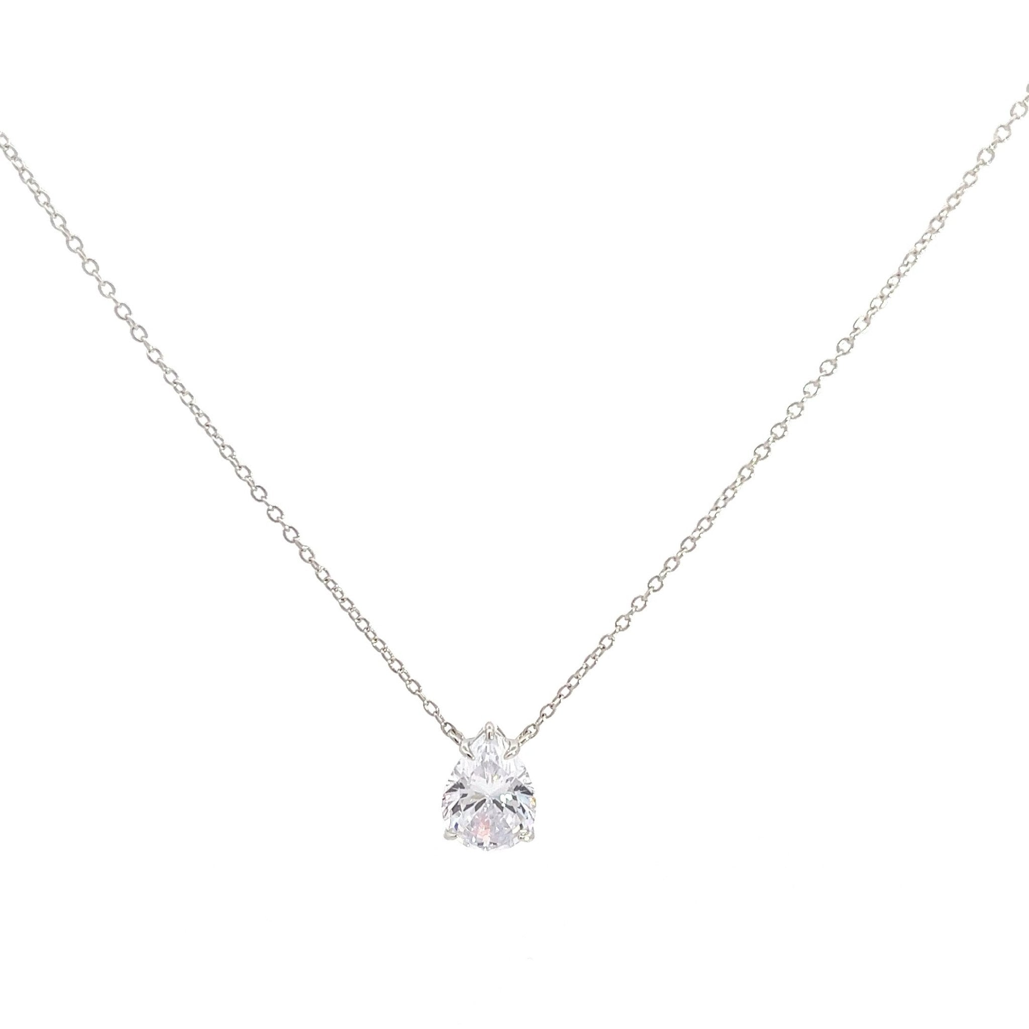 Classic Single Pear Cut Silver Necklace by Natkina