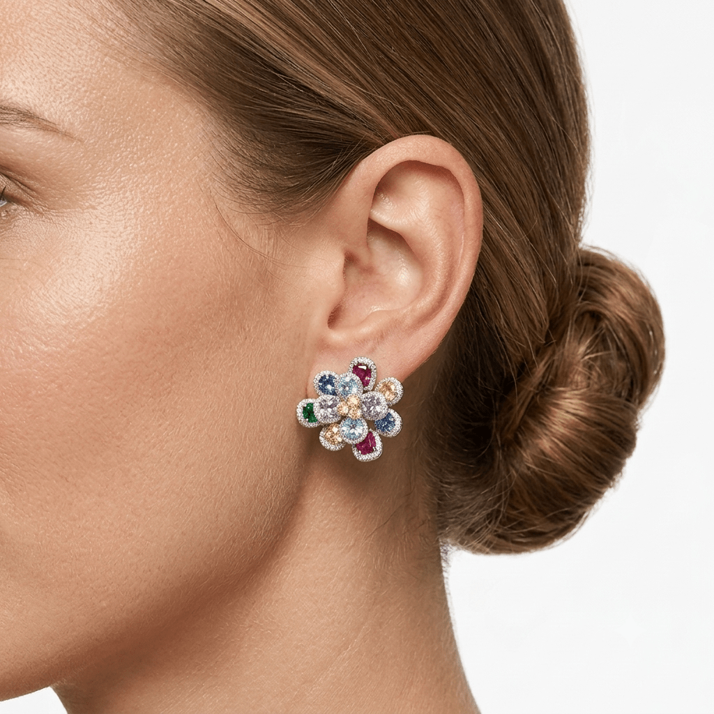 Colourful Flower Pin & Clip-on Earrings by Natkina