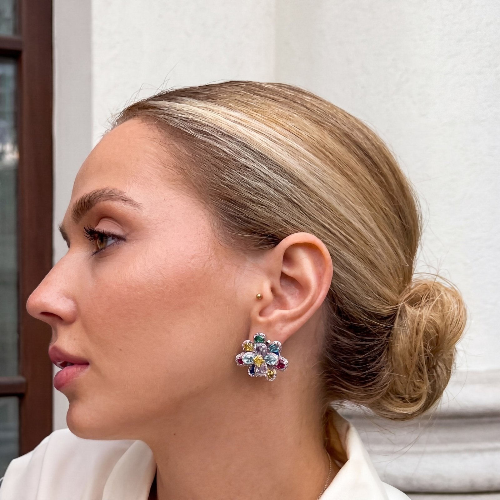 Colourful Flower Pin & Clip - on Earrings by Natkina