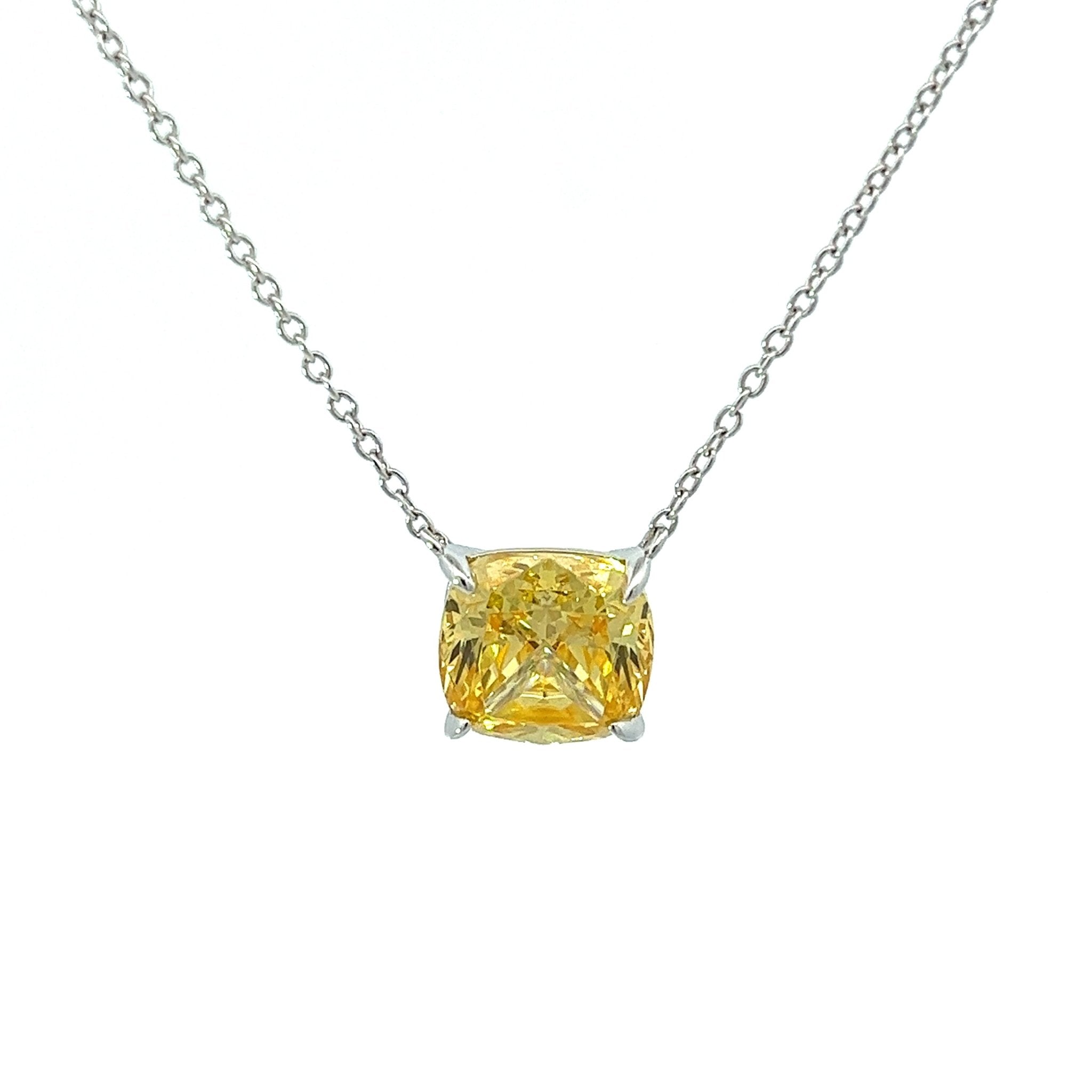 Cushion Cut Classic Diamond Silver Necklace by Natkina