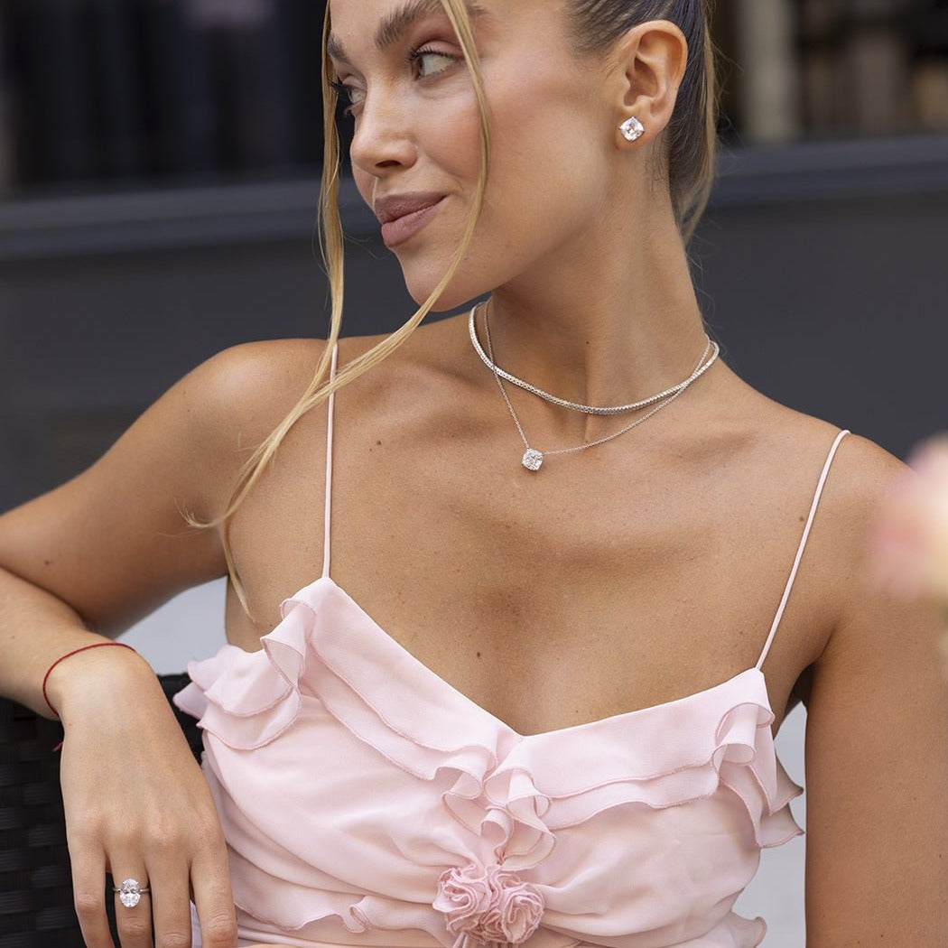 Cushion Cut Classic Diamond Silver Necklace by Natkina