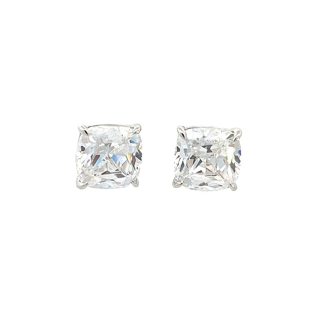 Cushion Cut Classic Diamond Silver Stud Earrings by Natkina