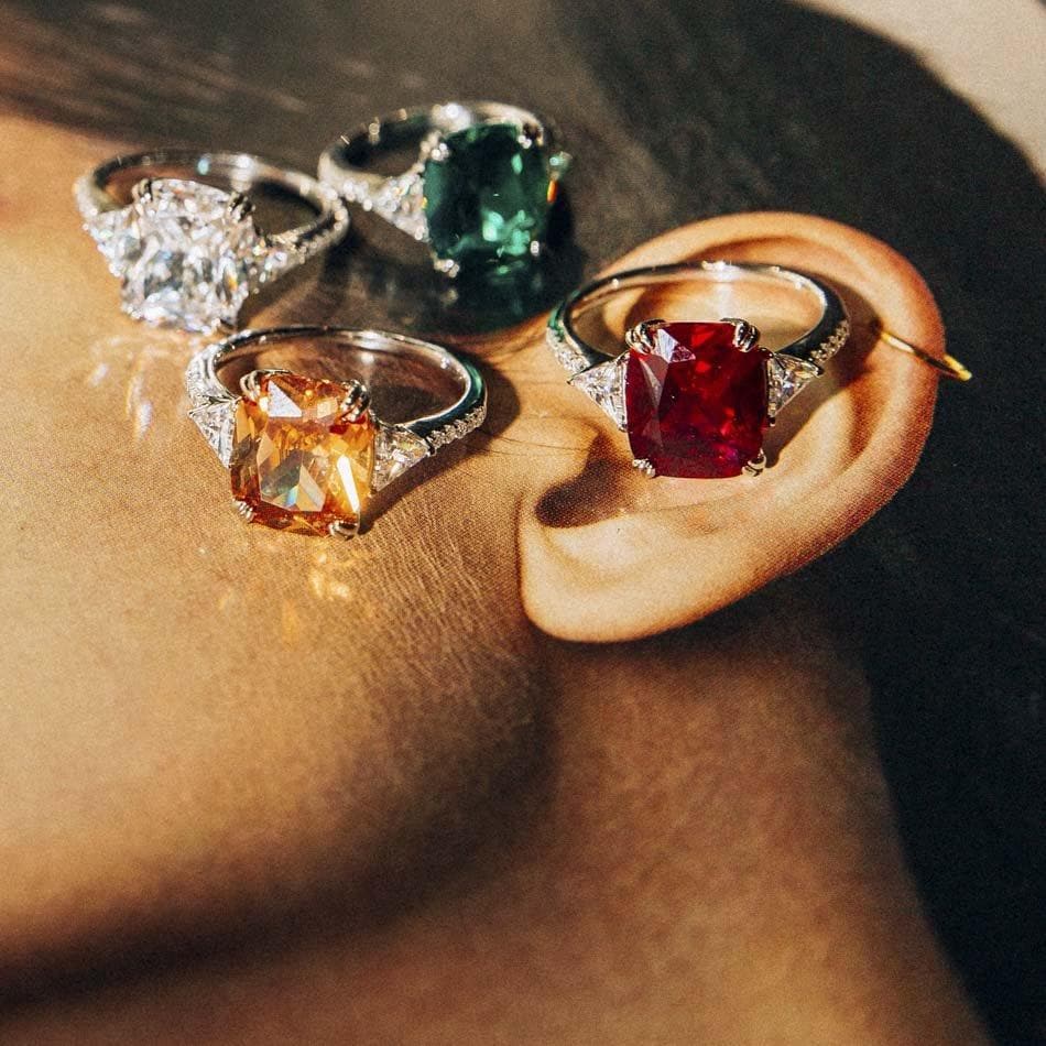 Cushion Cut Diamond Imitation Gold Plated Silver Ring Karolina by Natkina