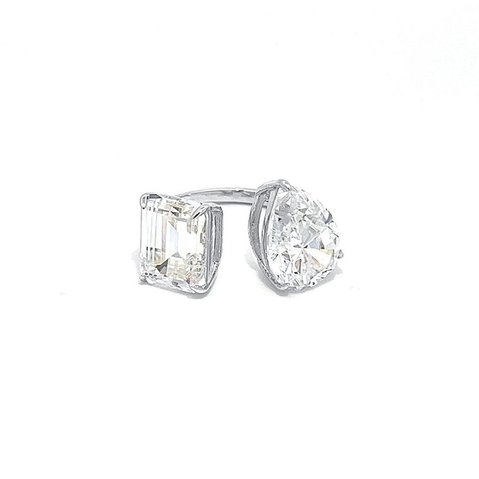 Dazzling Emerald & Pear Cut Open Silver Ring by Natkina