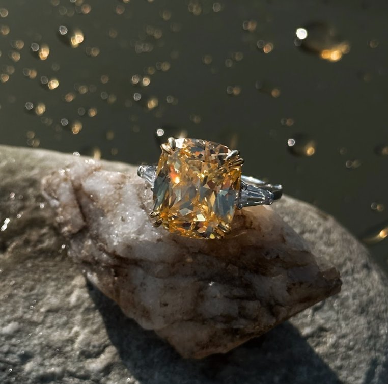 Delicate Cushion Cut CZ with Tappered Baguettes Silver Ring by Natkina