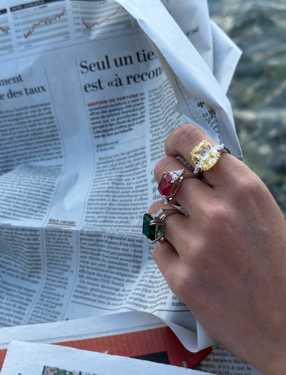 Delicate Cushion Cut CZ with Tappered Baguettes Silver Ring by Natkina