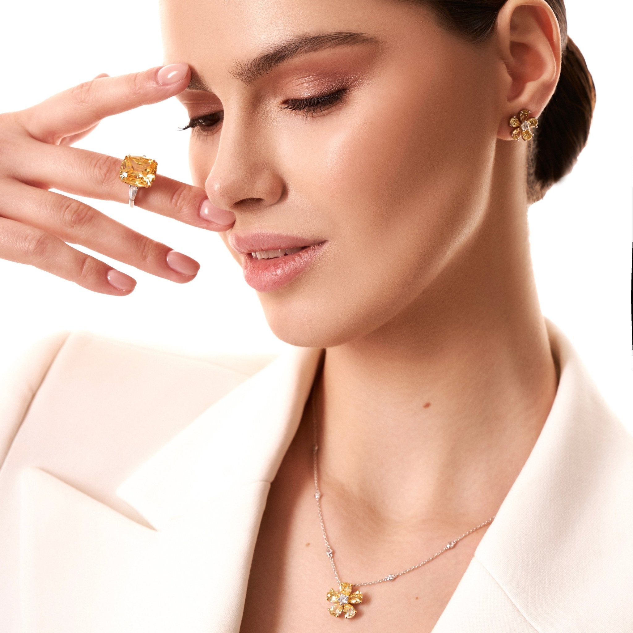 Delicate Cushion Cut CZ with Tappered Baguettes Silver Ring by Natkina