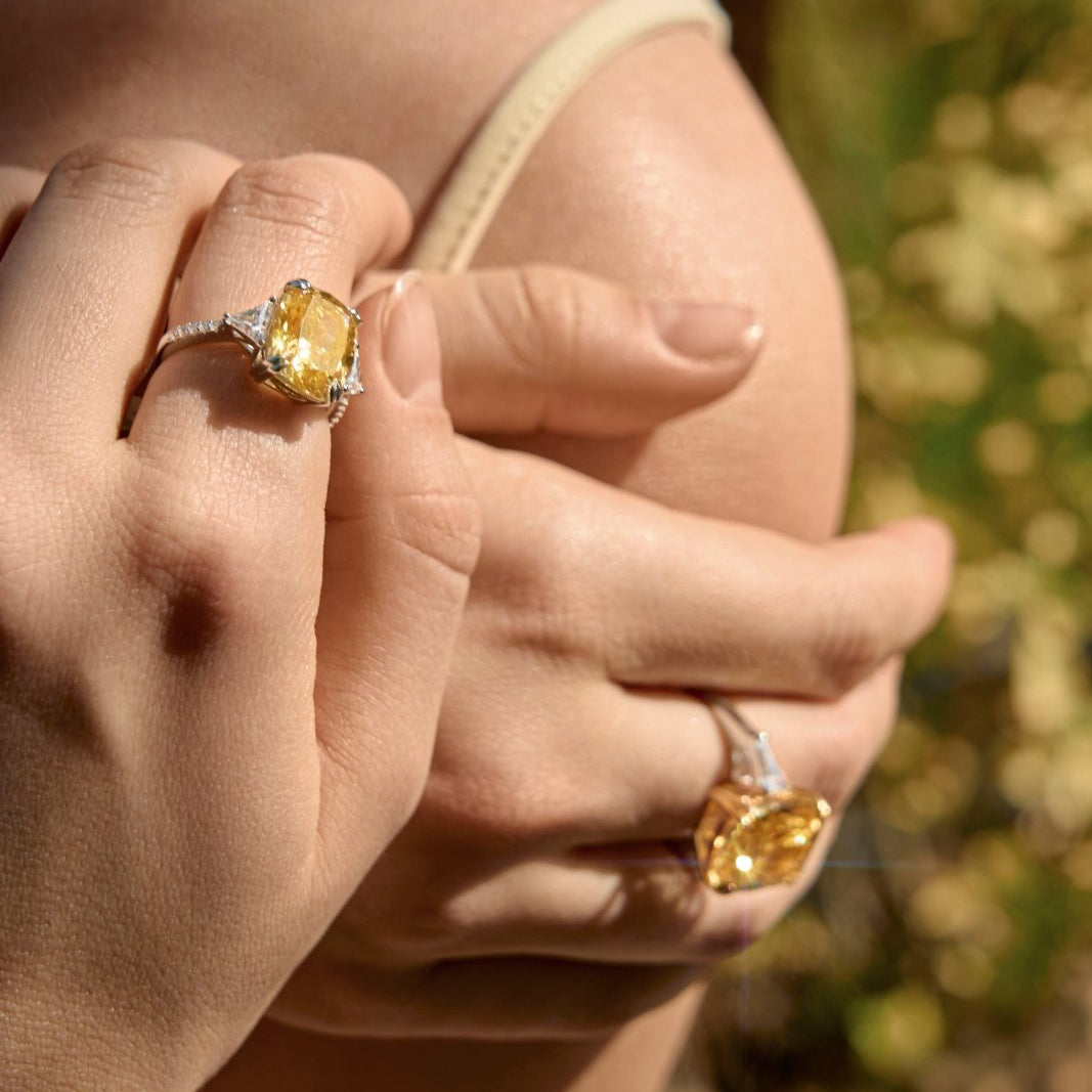 Delicate Cushion Cut with Baguettes Ring by Natkina