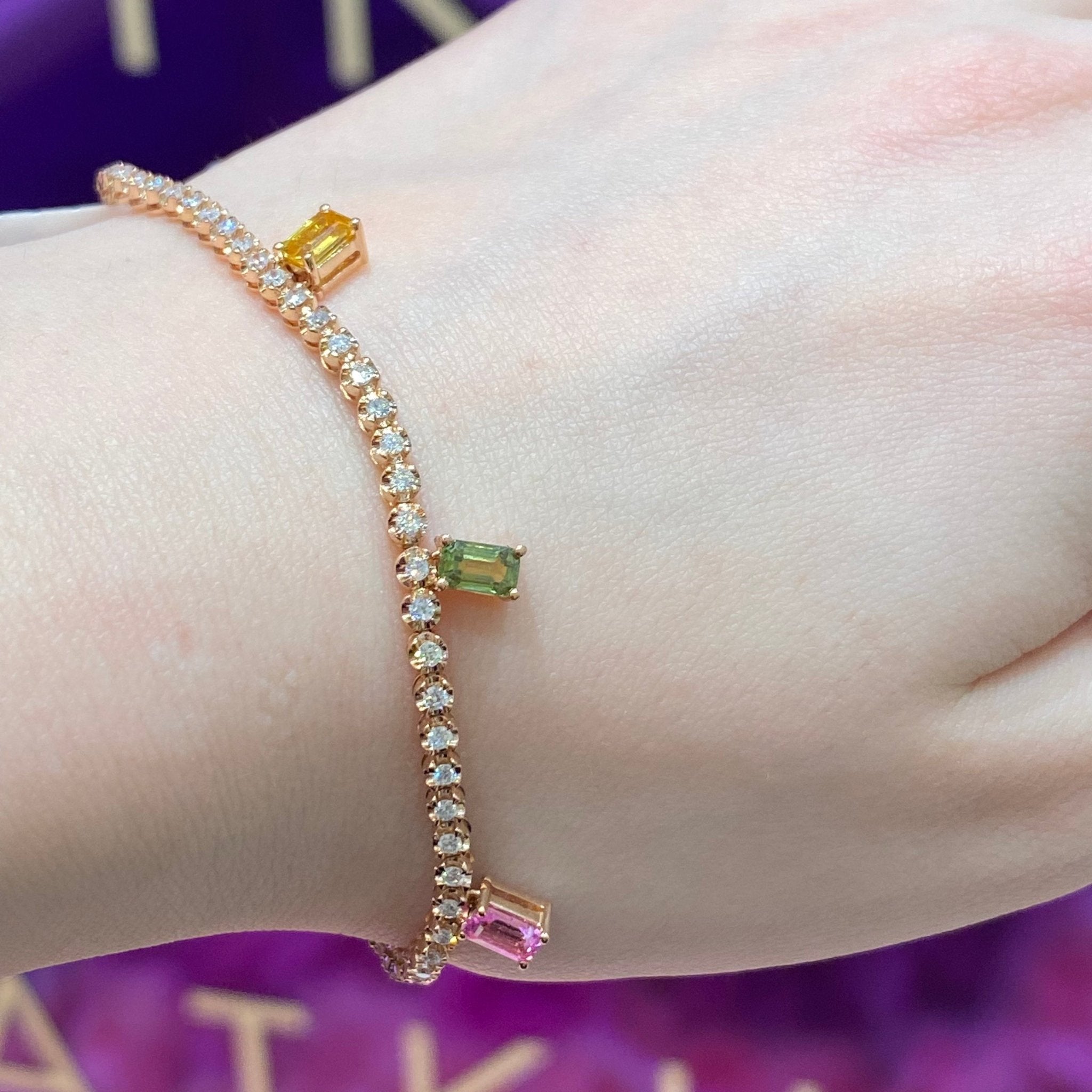 Diamond Multi Sapphire Tennis BRACELET 18K Rose Gold For Her by Natkina