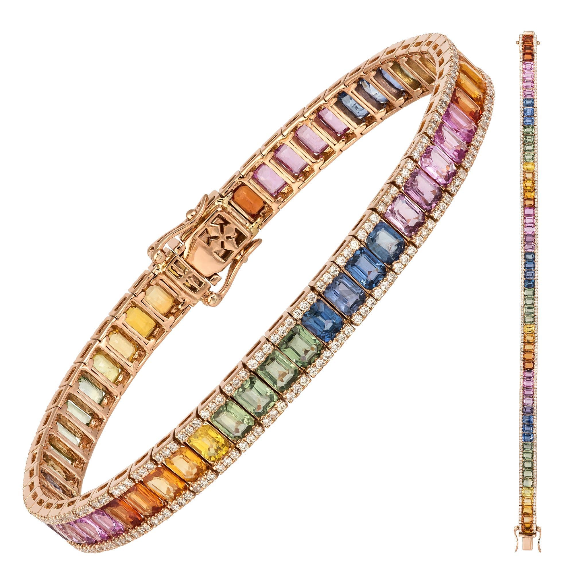 Diamond Tennis Multi Sapphire Bracelet 18K Rose Gold For Her by Natkina