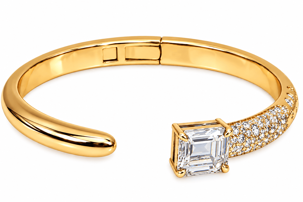 Emerald-Cut White Stone & Pavé Cuff Bracelet by Natkina