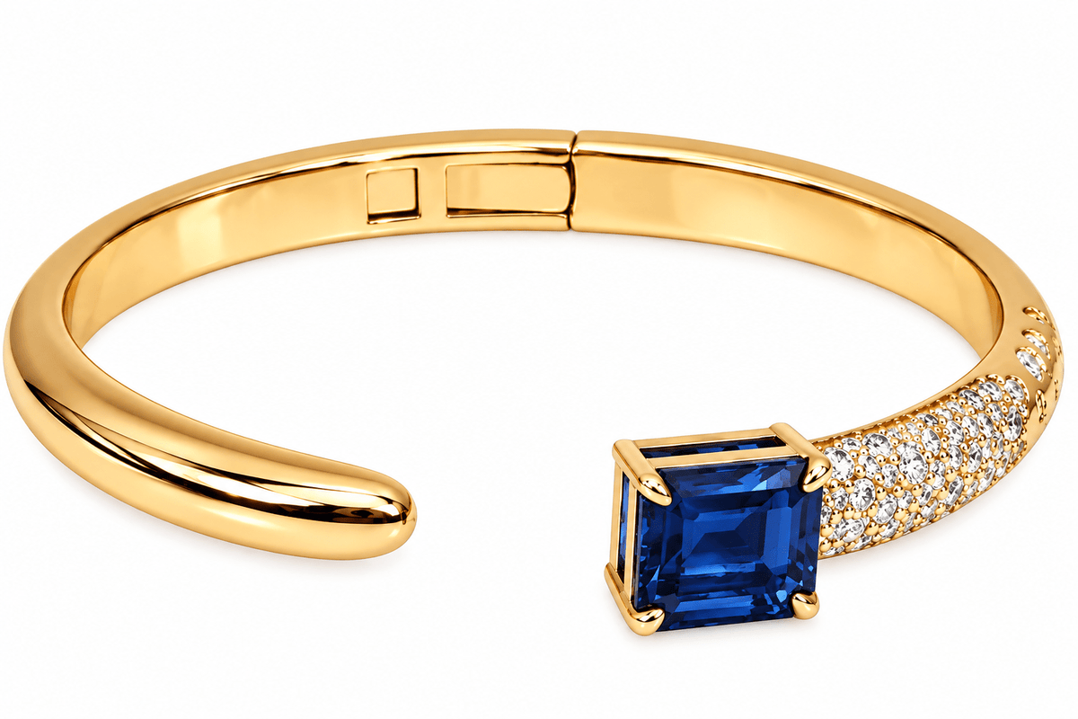 Emerald-Cut White Stone & Pavé Cuff Bracelet by Natkina