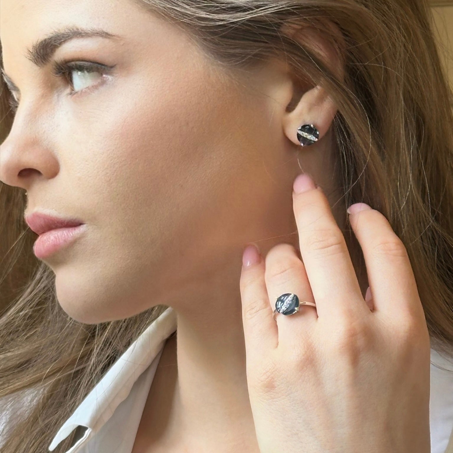 Eternelle Earrings Diamond London Blue Topaz White Gold by Natkina