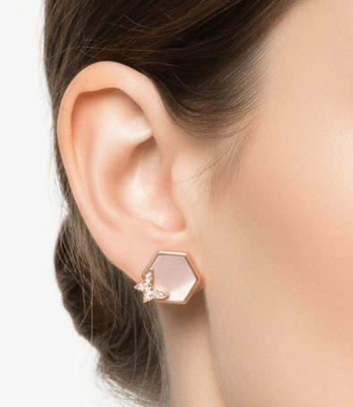 Eternelle Earrings Diamond Pink Mother of Pearl Rose Gold by Natkina