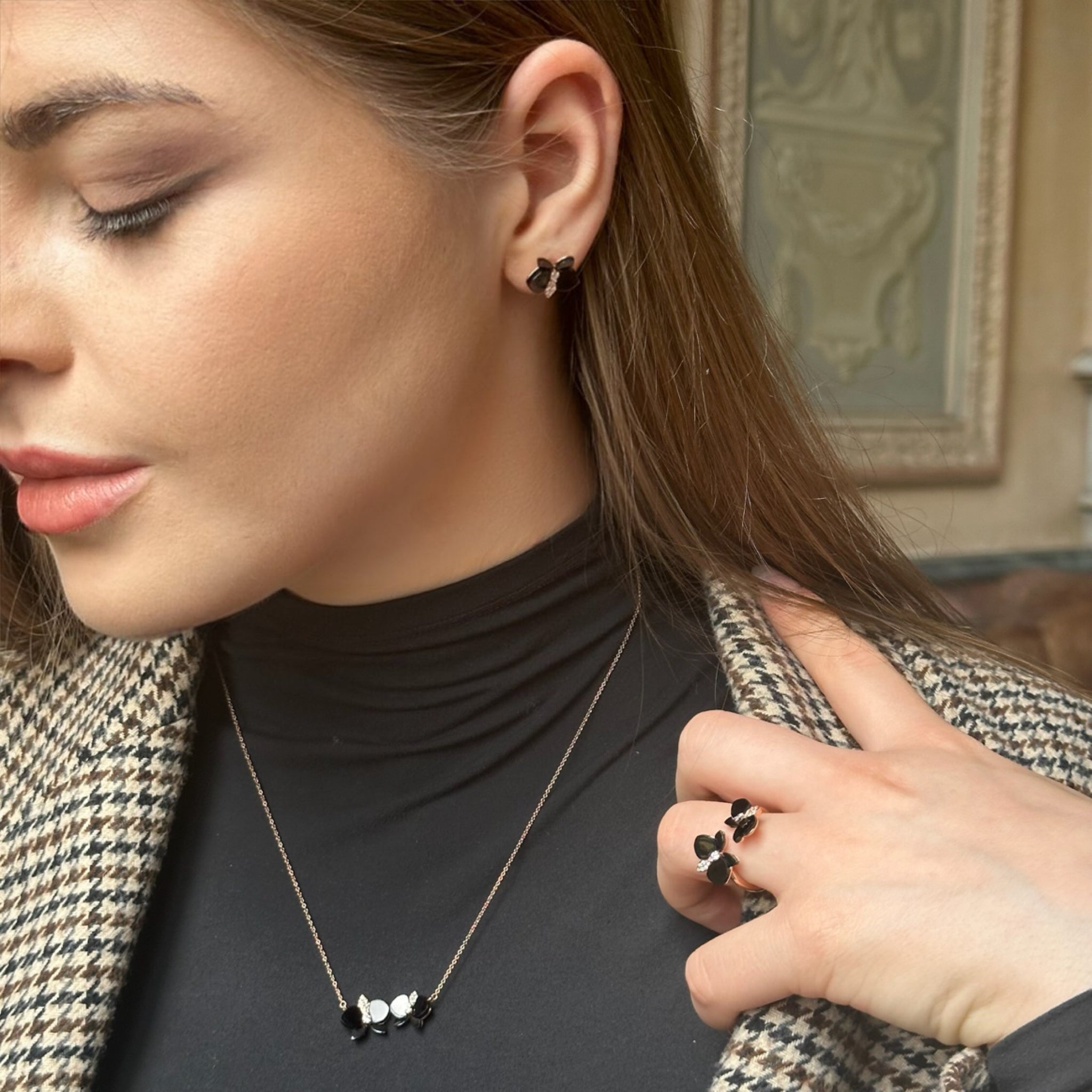 Eternelle Orchid Necklace Onyx Diamond Rose Gold by Natkina