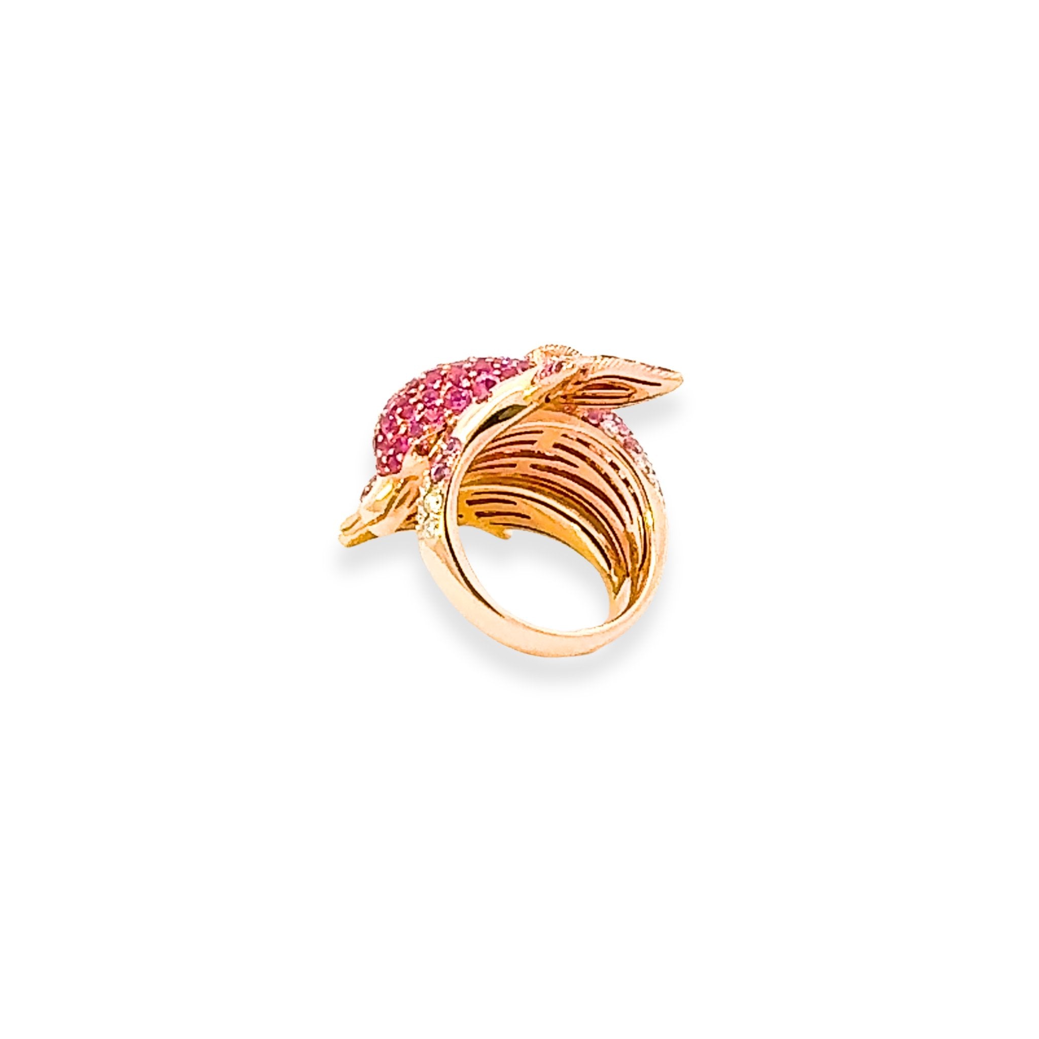 Exclusive Dolphin Pink Sapphire Diamond 18K Yellow Gold Exclusive Ring by Natkina