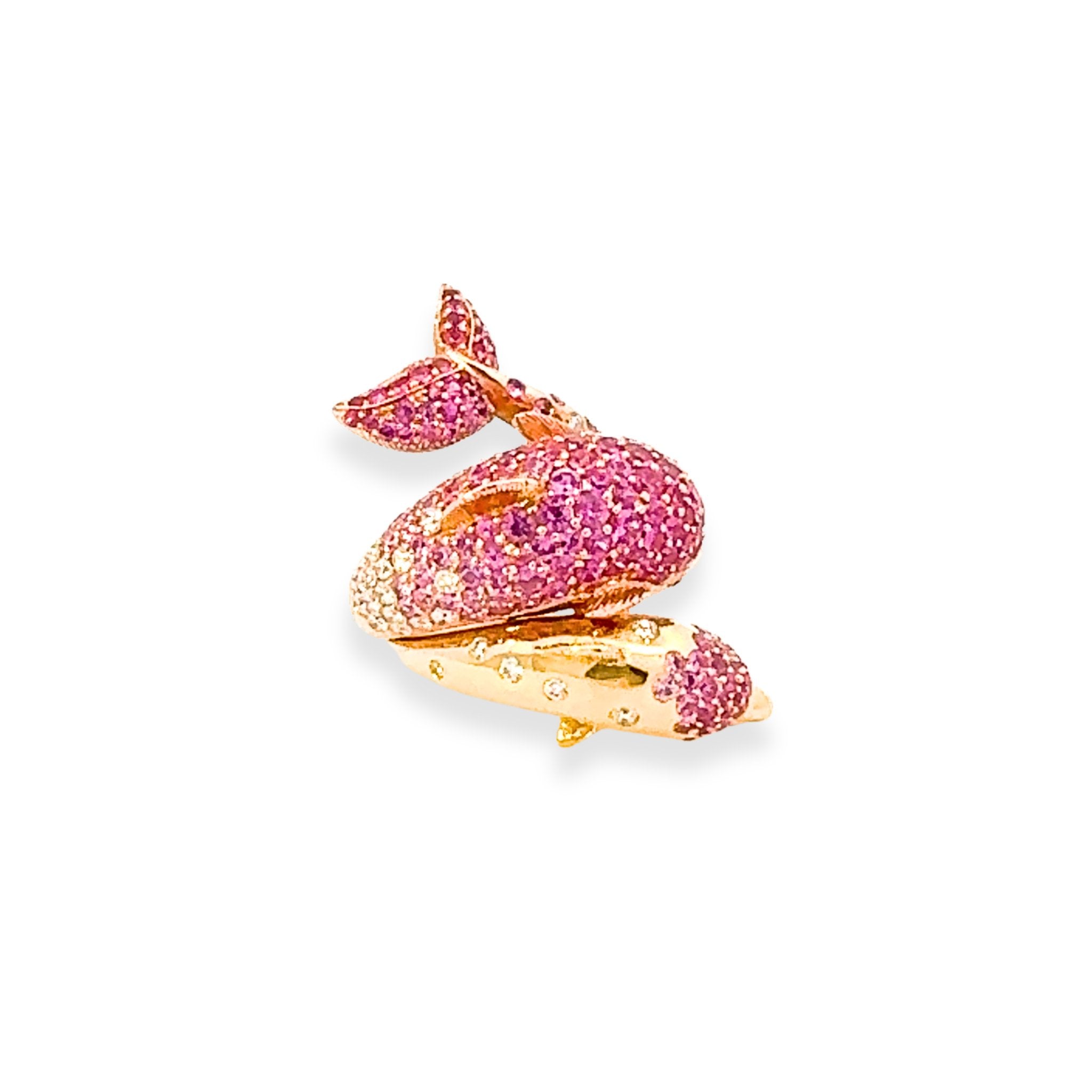 Exclusive Dolphin Pink Sapphire Diamond 18K Yellow Gold Exclusive Ring by Natkina